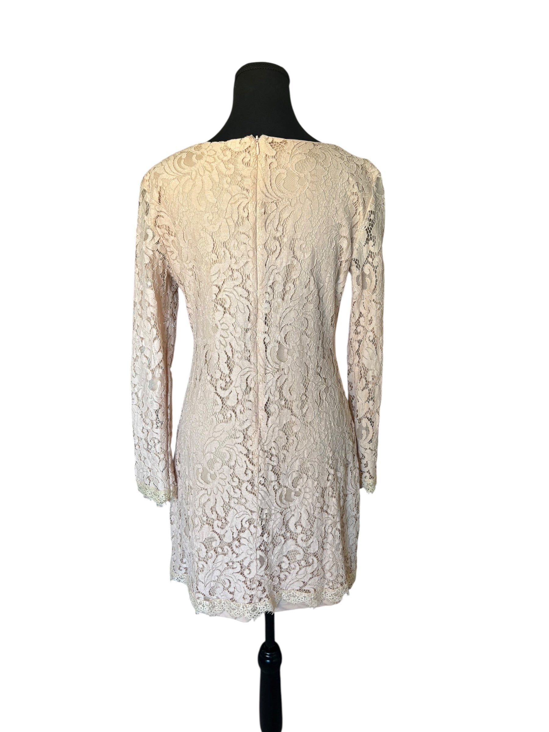 Blush Lace Dex Dress Women's Long Sleeve Cocktail Party Elegant Size Large
