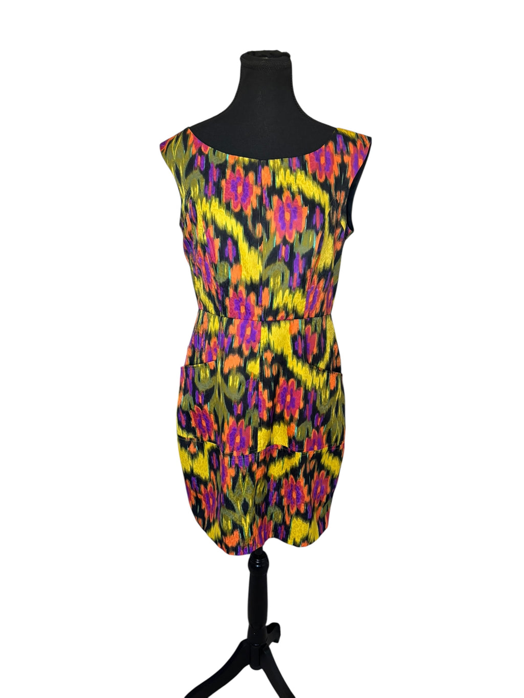 Jessica Simpson Orange, Purple, Yellow and Pink Sheath Midi Dress Size 8