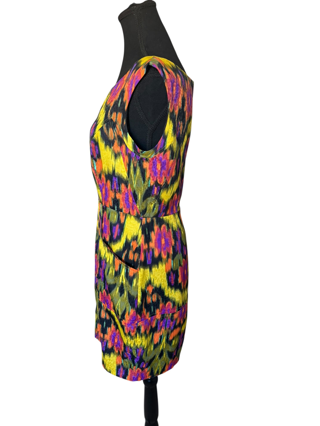 Jessica Simpson Orange, Purple, Yellow and Pink Sheath Midi Dress Size 8