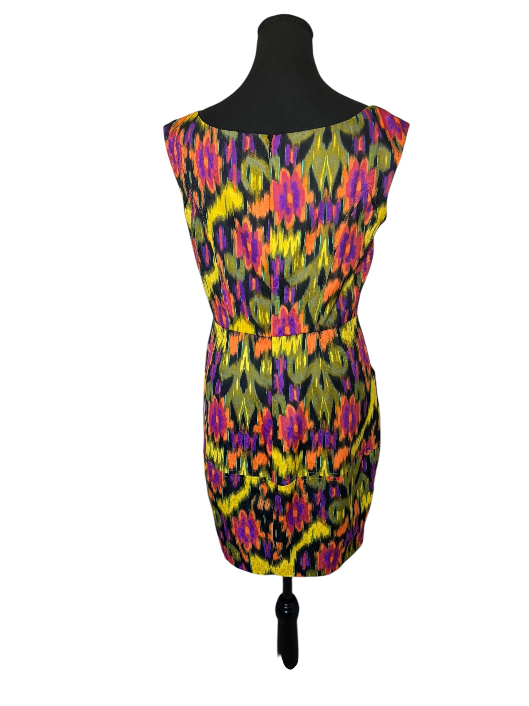 Jessica Simpson Orange, Purple, Yellow and Pink Sheath Midi Dress Size 8