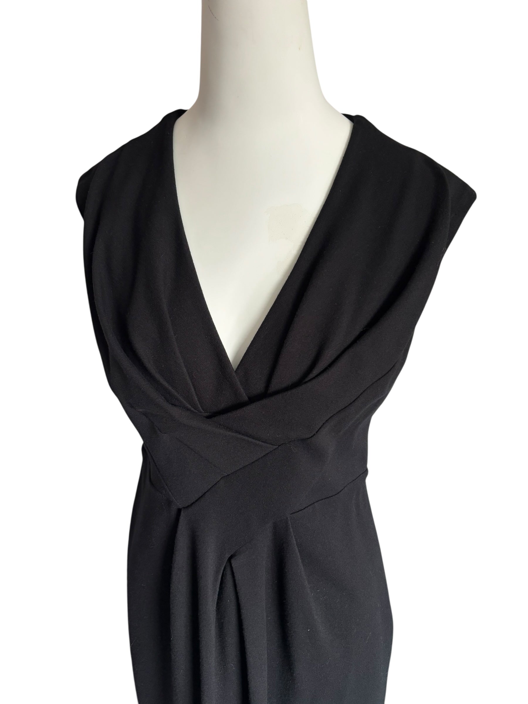 Plunging Neckline Pleated Sheath Cocktail Midi Dress Size 8