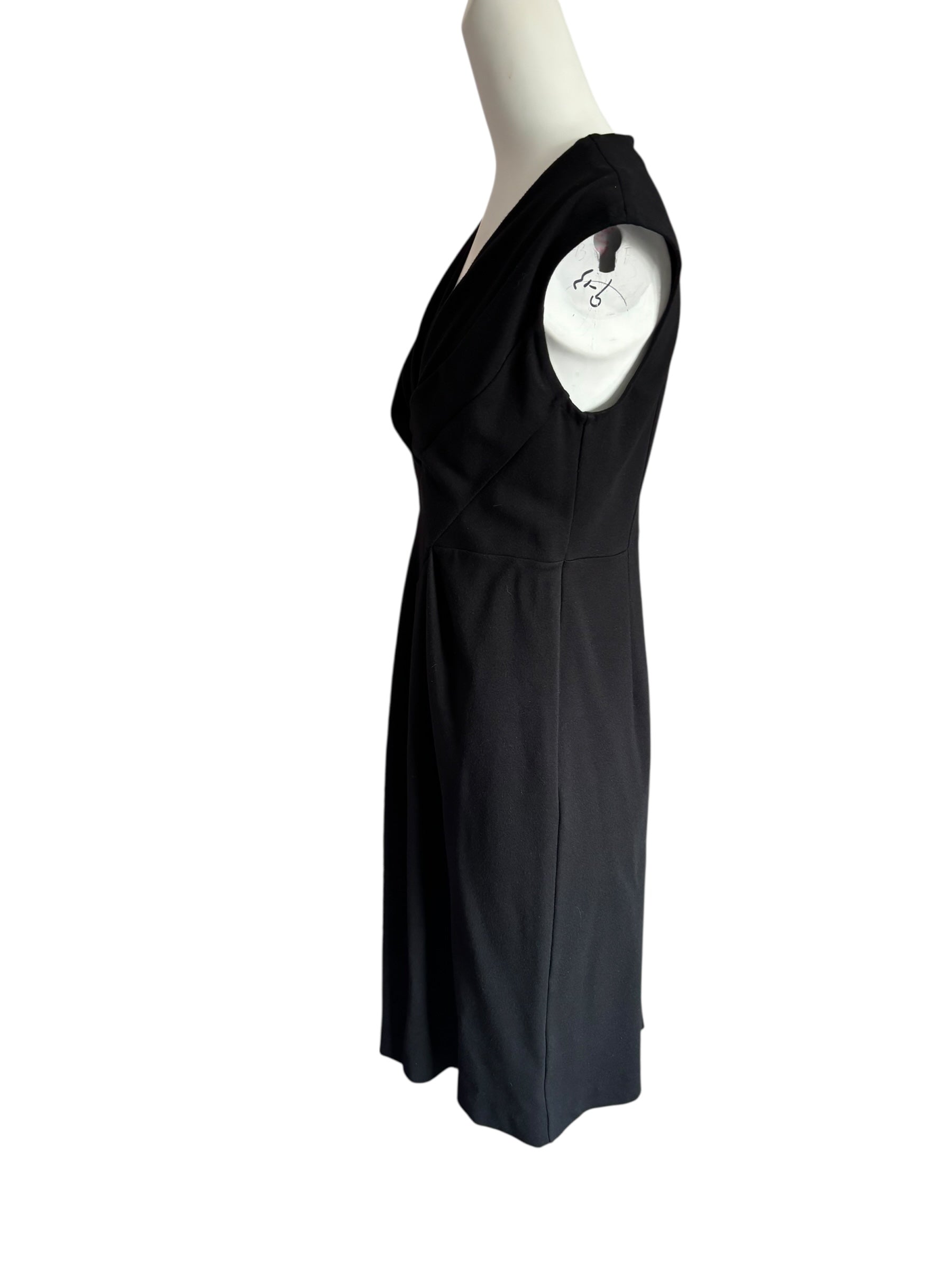 Plunging Neckline Pleated Sheath Cocktail Midi Dress Size 8