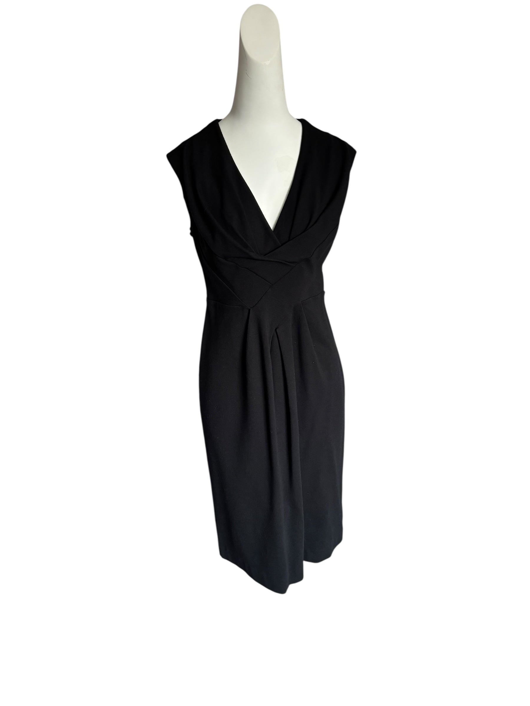 Plunging Neckline Pleated Sheath Cocktail Midi Dress Size 8