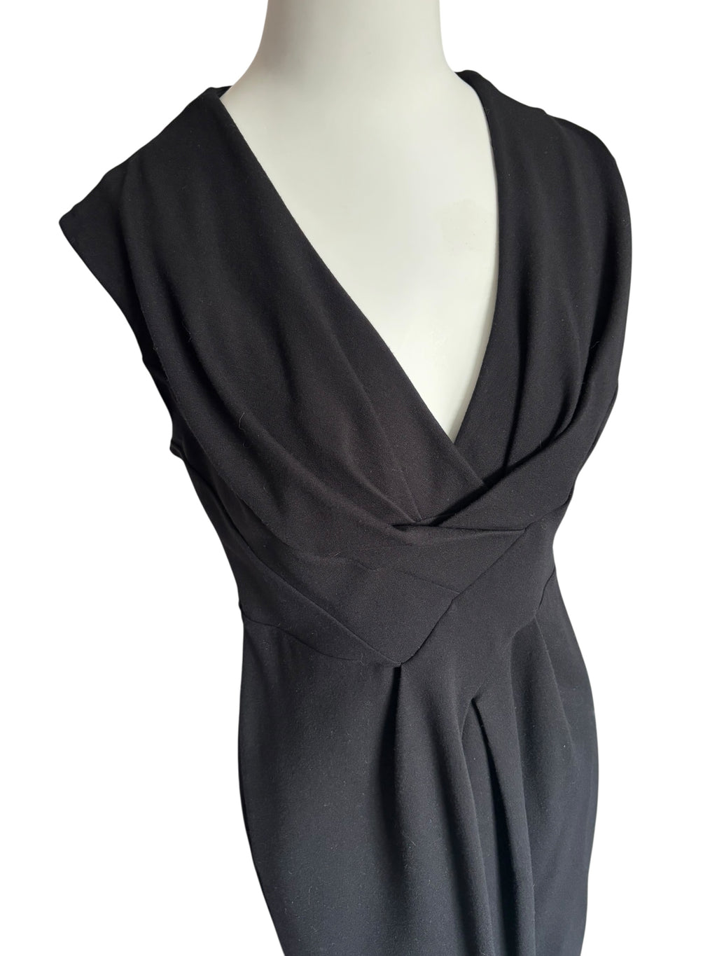 Plunging Neckline Pleated Sheath Cocktail Midi Dress Size 8