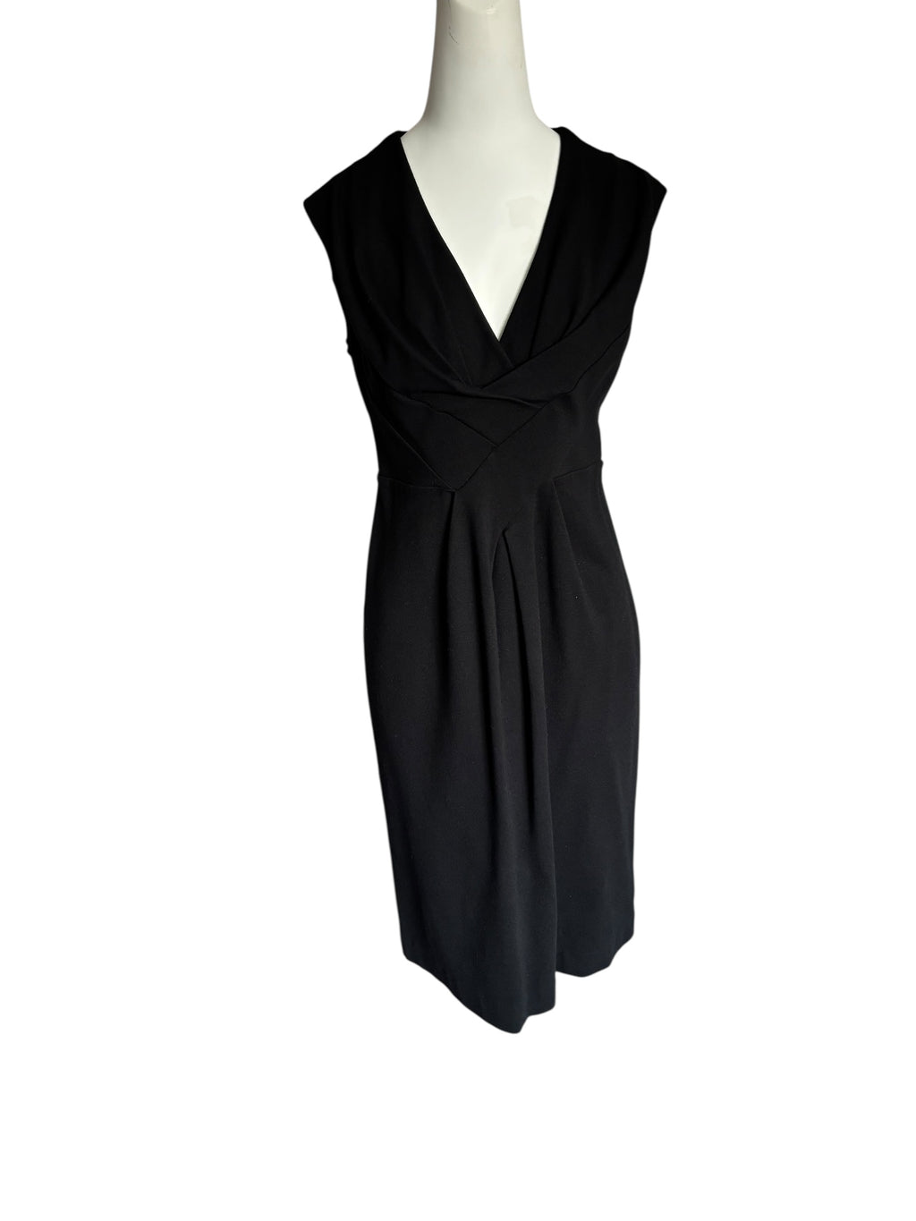 Plunging Neckline Pleated Sheath Cocktail Midi Dress Size 8