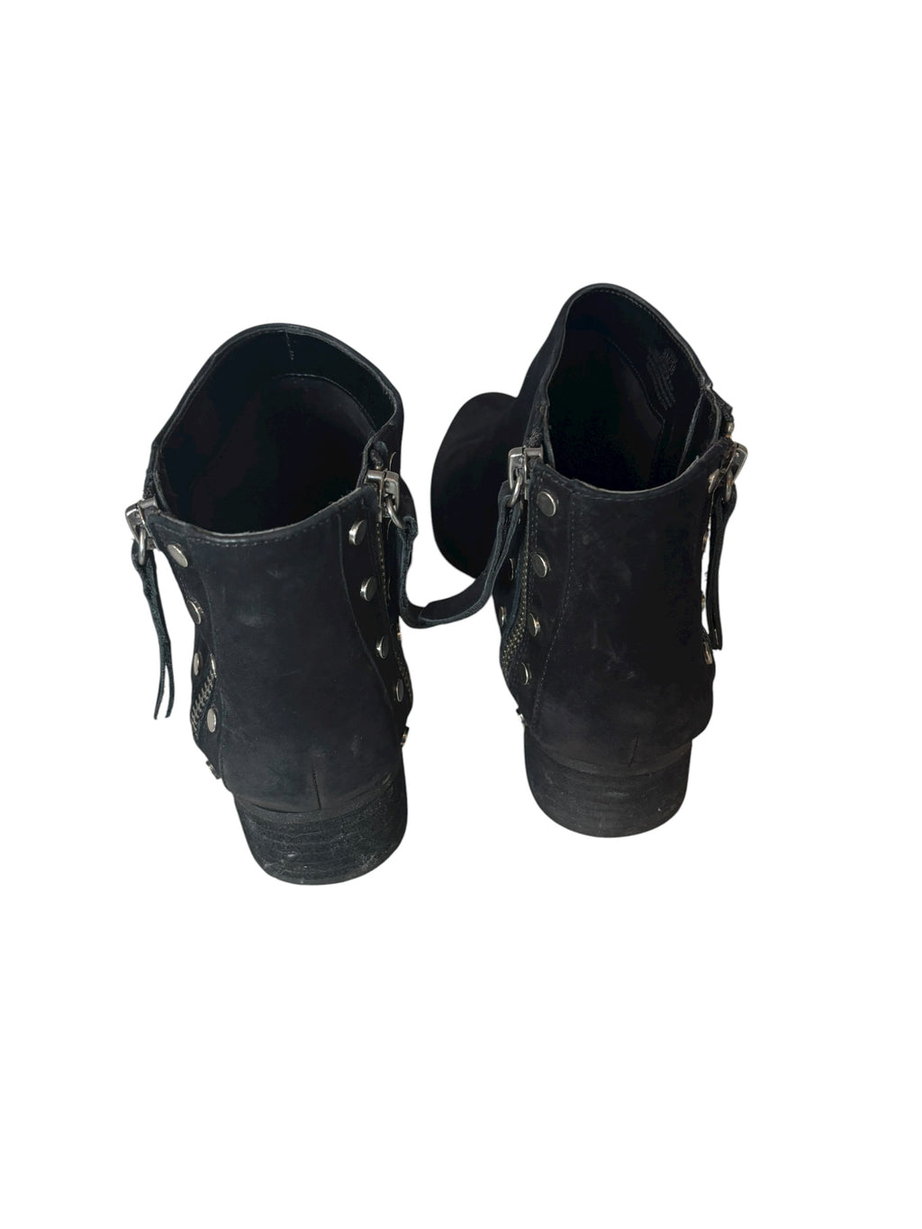 Black Suede Vince Camuto Ankle Booties Studded Western Style Zipper Accent Sz 8