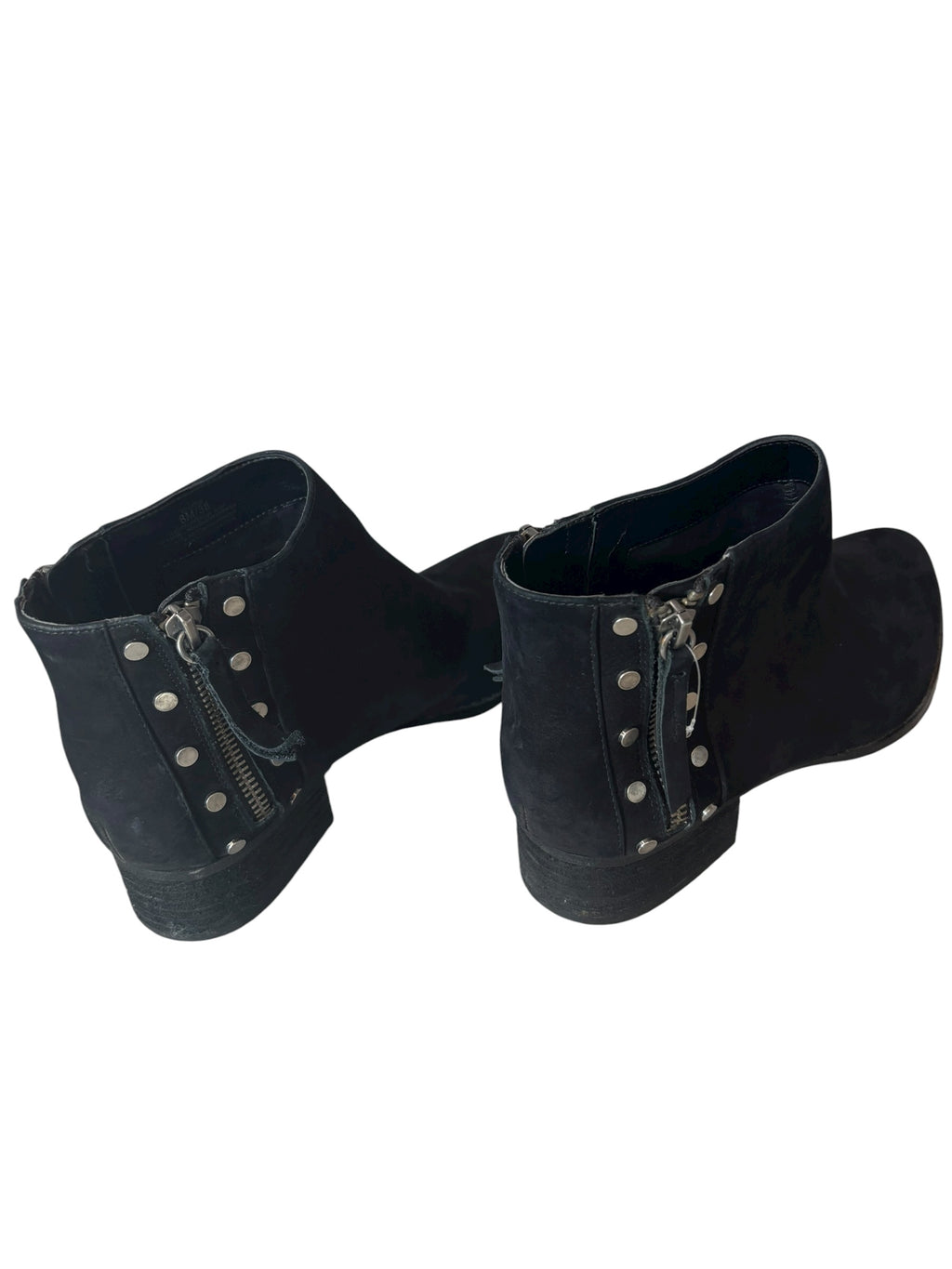 Black Suede Vince Camuto Ankle Booties Studded Western Style Zipper Accent Sz 8