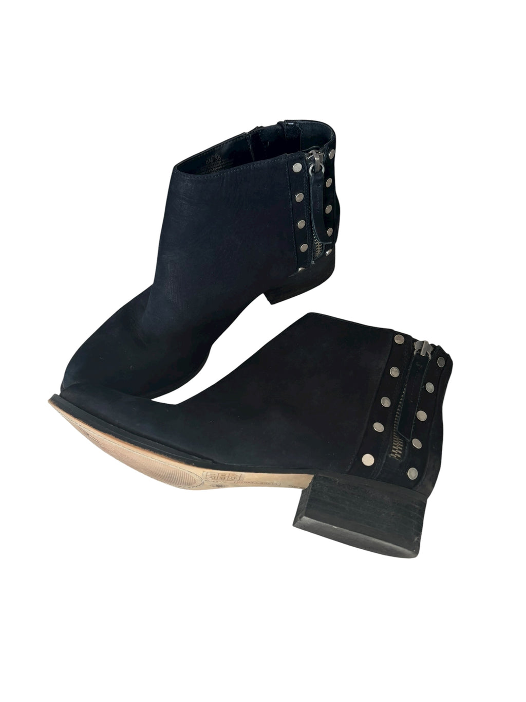 Black Suede Vince Camuto Ankle Booties Studded Western Style Zipper Accent Sz 8
