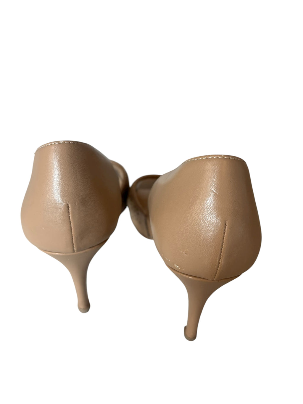 Nine West Peep Toe Heels Laser Cutout Detail 3.5" Heeled Sandals Beige Shoes  Size 8