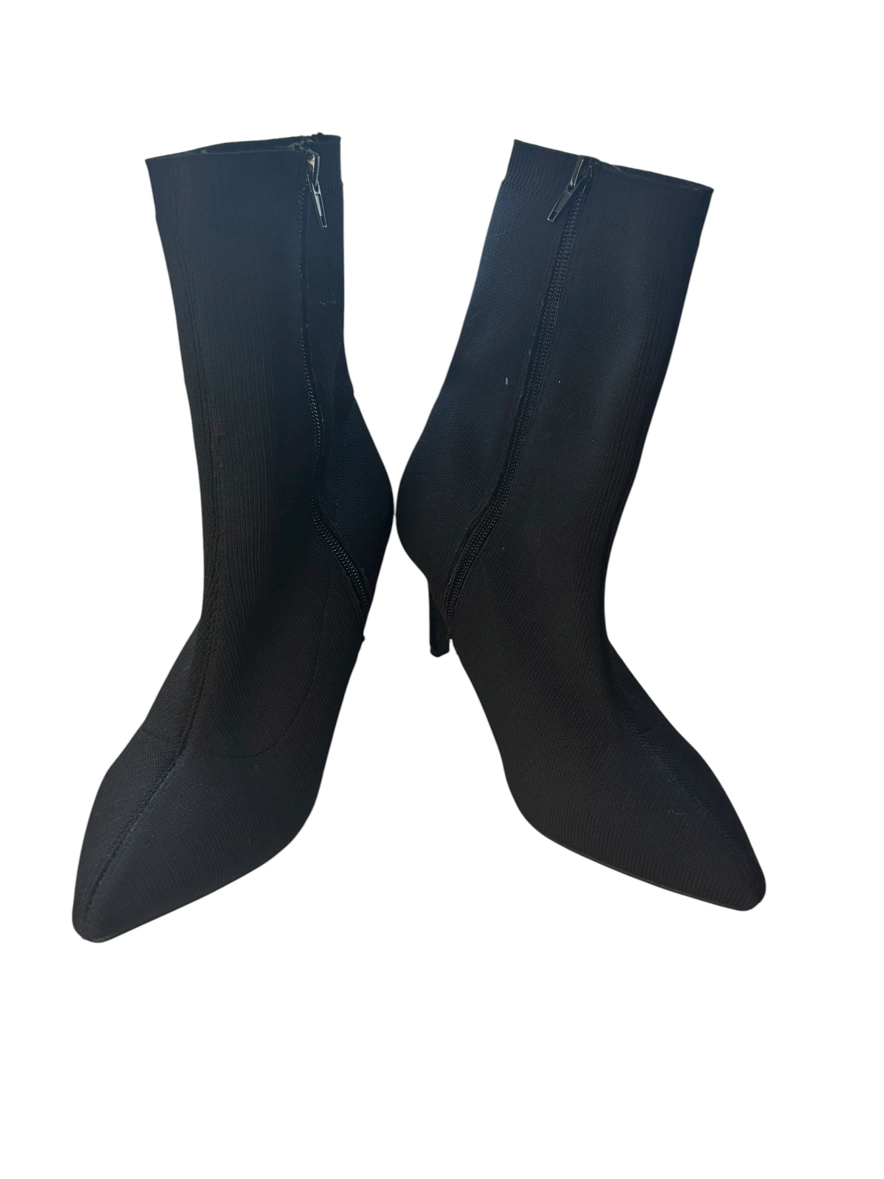 Pointed Toe Knit Sock Ankle Boots 3.5" Stiletto Heel Black Size 9W