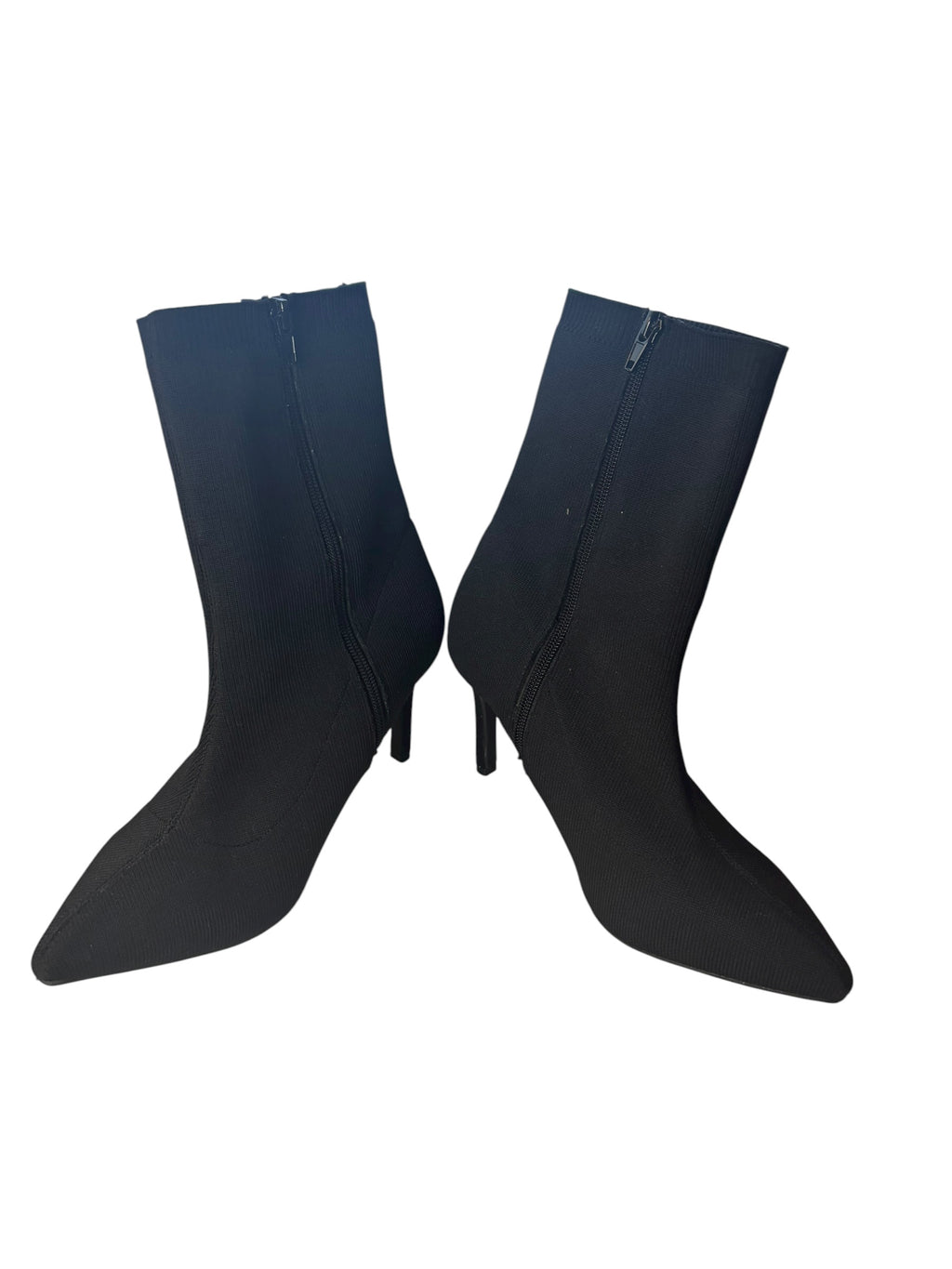 Pointed Toe Knit Sock Ankle Boots 3.5" Stiletto Heel Black Size 9W