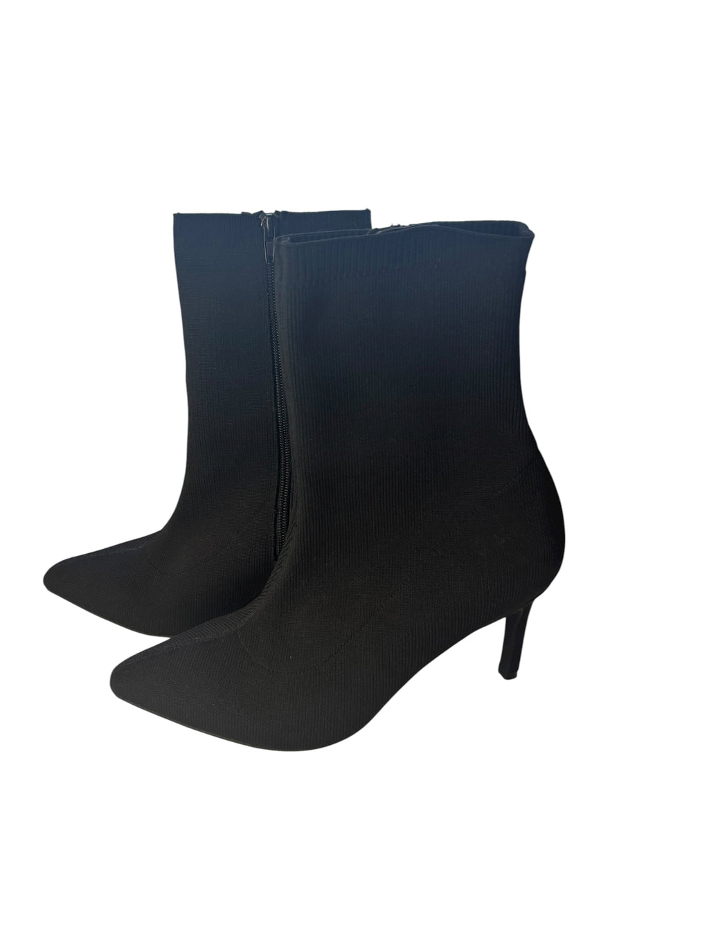 Pointed Toe Knit Sock Ankle Boots 3.5" Stiletto Heel Black Size 9W