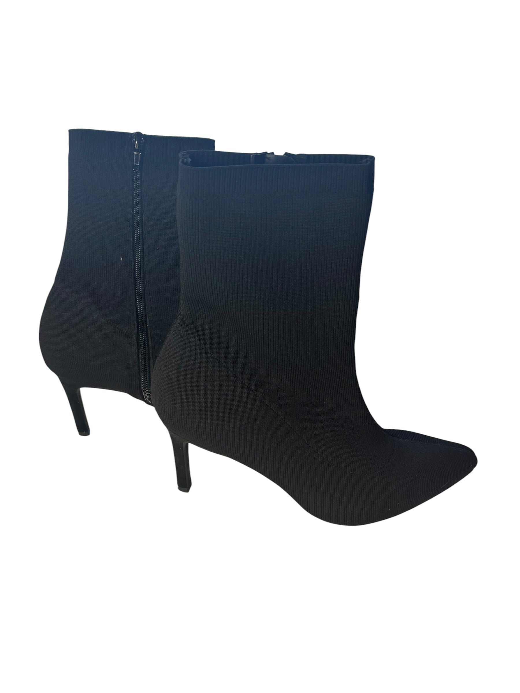 Pointed Toe Knit Sock Ankle Boots 3.5" Stiletto Heel Black Size 9W