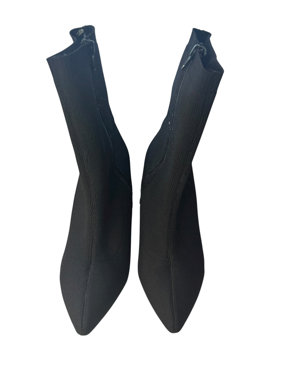 Pointed Toe Knit Sock Ankle Boots 3.5" Stiletto Heel Black Size 9W