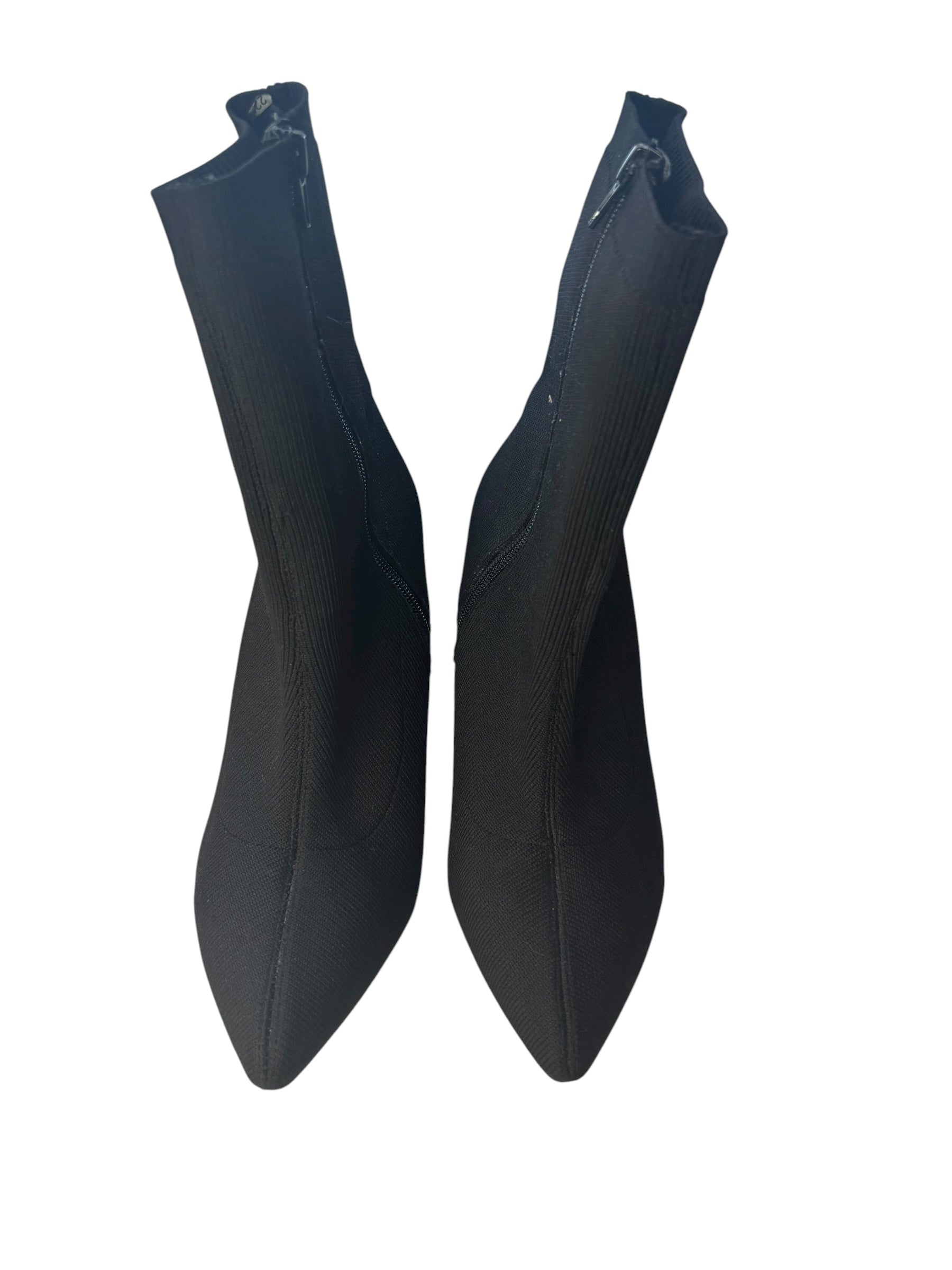 Pointed Toe Knit Sock Ankle Boots 3.5" Stiletto Heel Black Size 9W