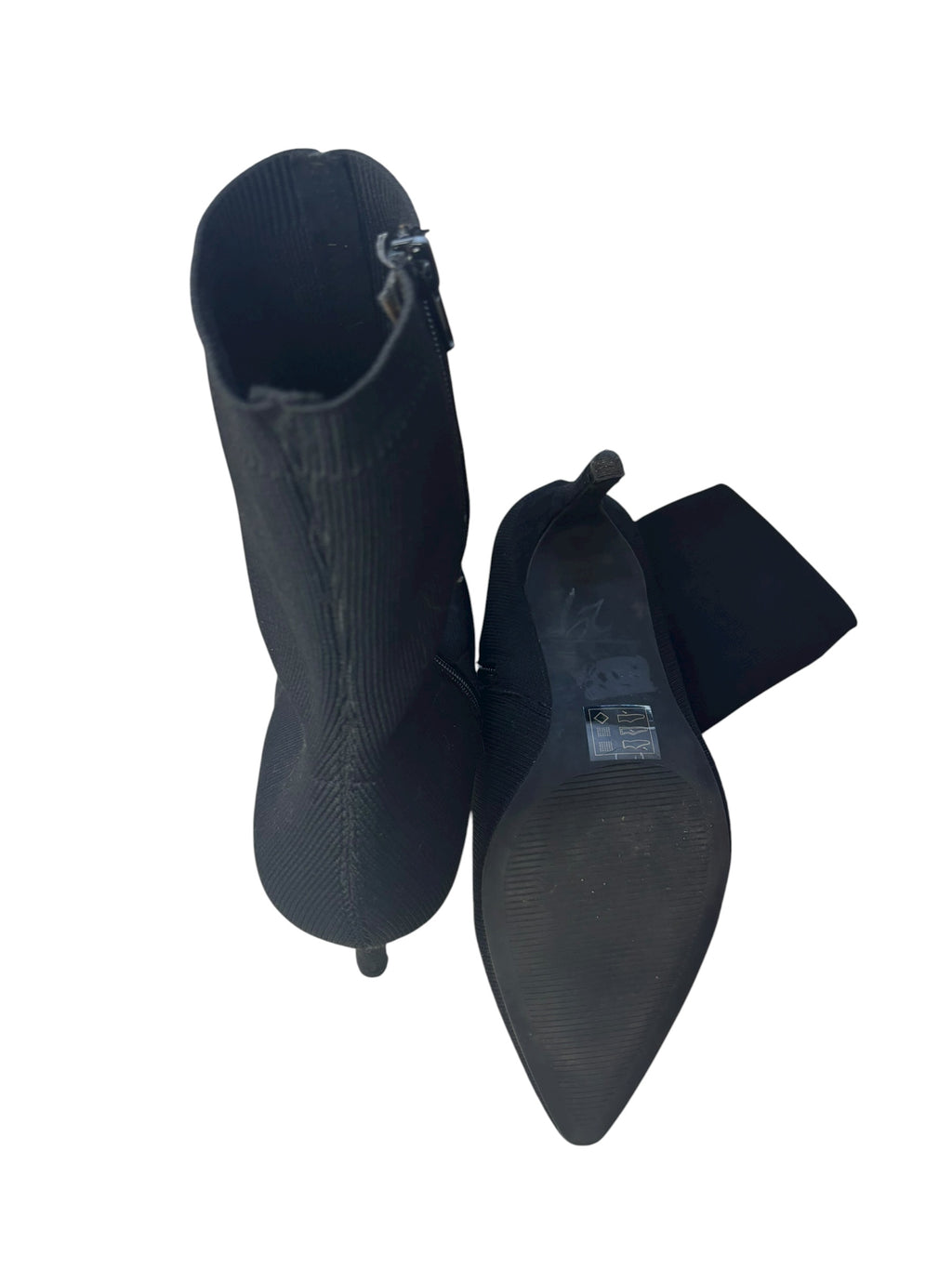 Pointed Toe Knit Sock Ankle Boots 3.5" Stiletto Heel Black Size 9W