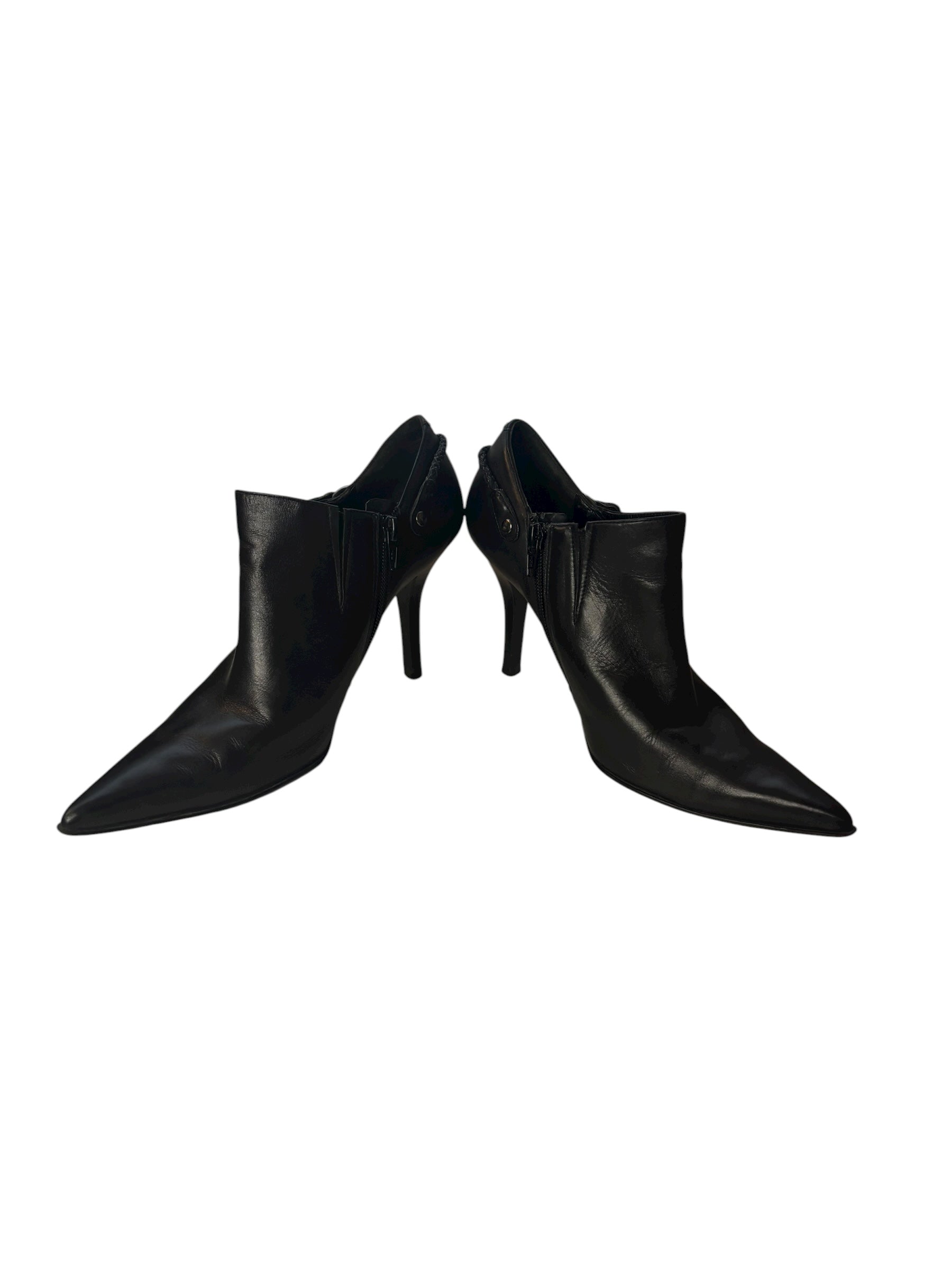 Nine West Black Leather Pointed Toe 4" Heeled Boots with Braided Detail Size 7.5