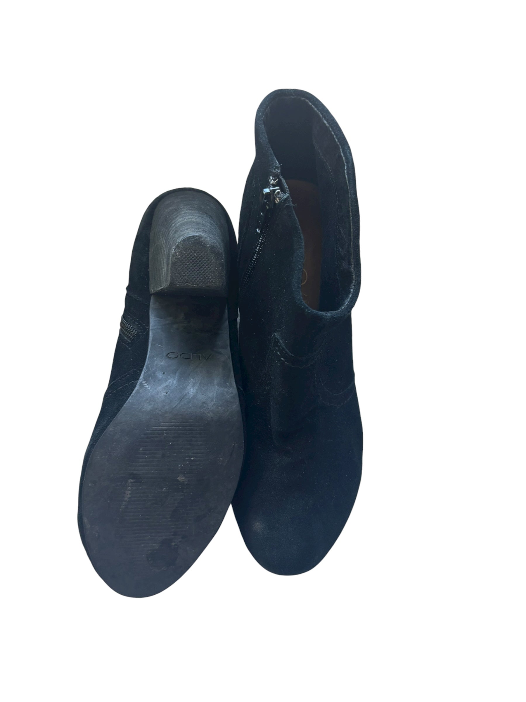 ALDO Black Suede Ankle Booties 3" Heeled Boots Classic Chic Size 7