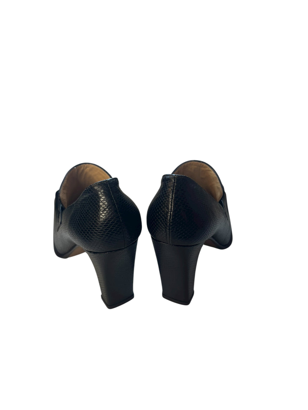 Sofia 3.5" Heeled Loafers Square Toe Leather Pumps Black Made in Italy Size 36