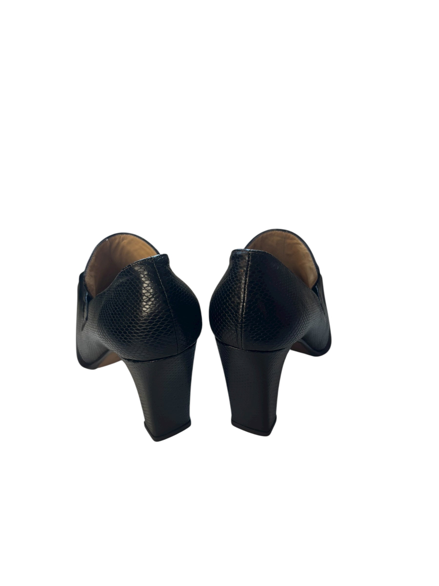 Sofia 3.5" Heeled Loafers Square Toe Leather Pumps Black Made in Italy Size 36