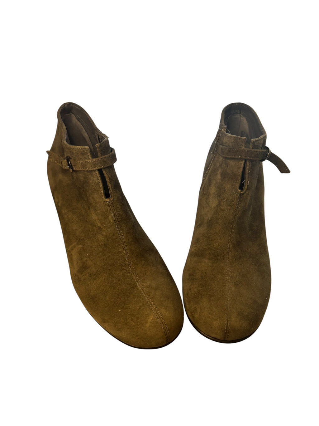 Suede Ankle Boots Forest Green Buckle Accent 3" Heel Zip Side Size 8.5