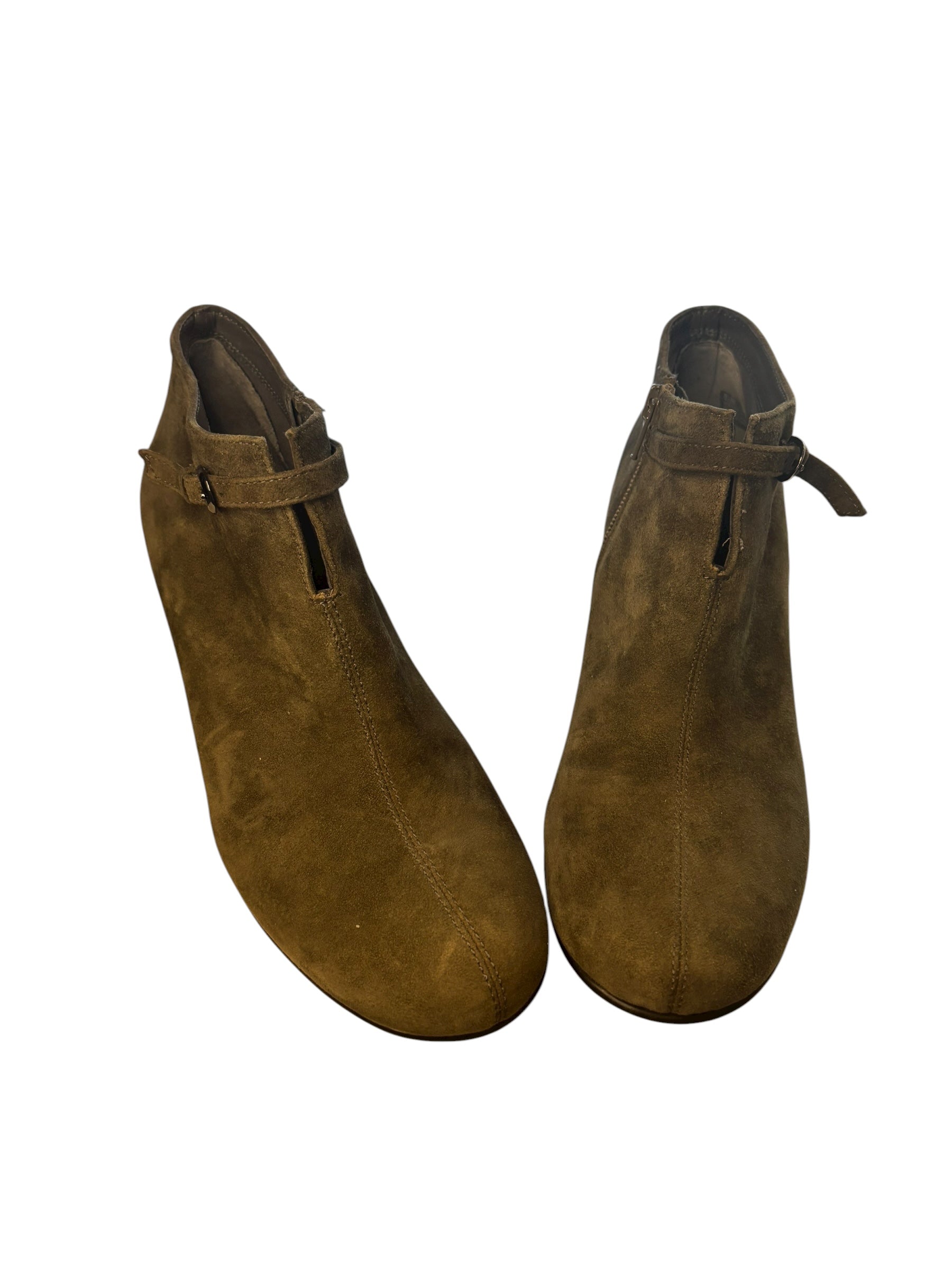 Suede Ankle Boots Forest Green Buckle Accent 3" Heel Zip Side Size 8.5