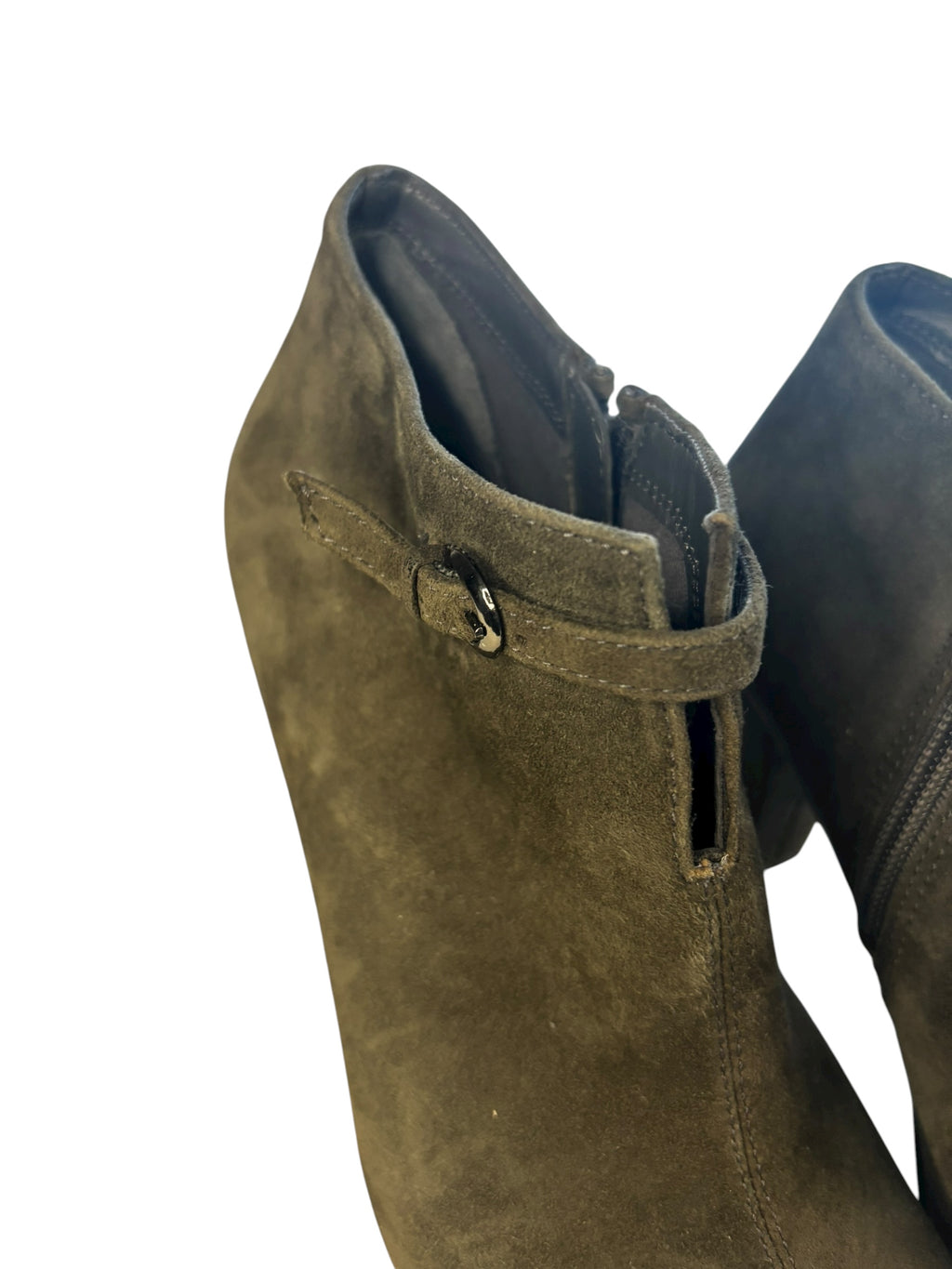 Suede Ankle Boots Forest Green Buckle Accent 3" Heel Zip Side Size 8.5