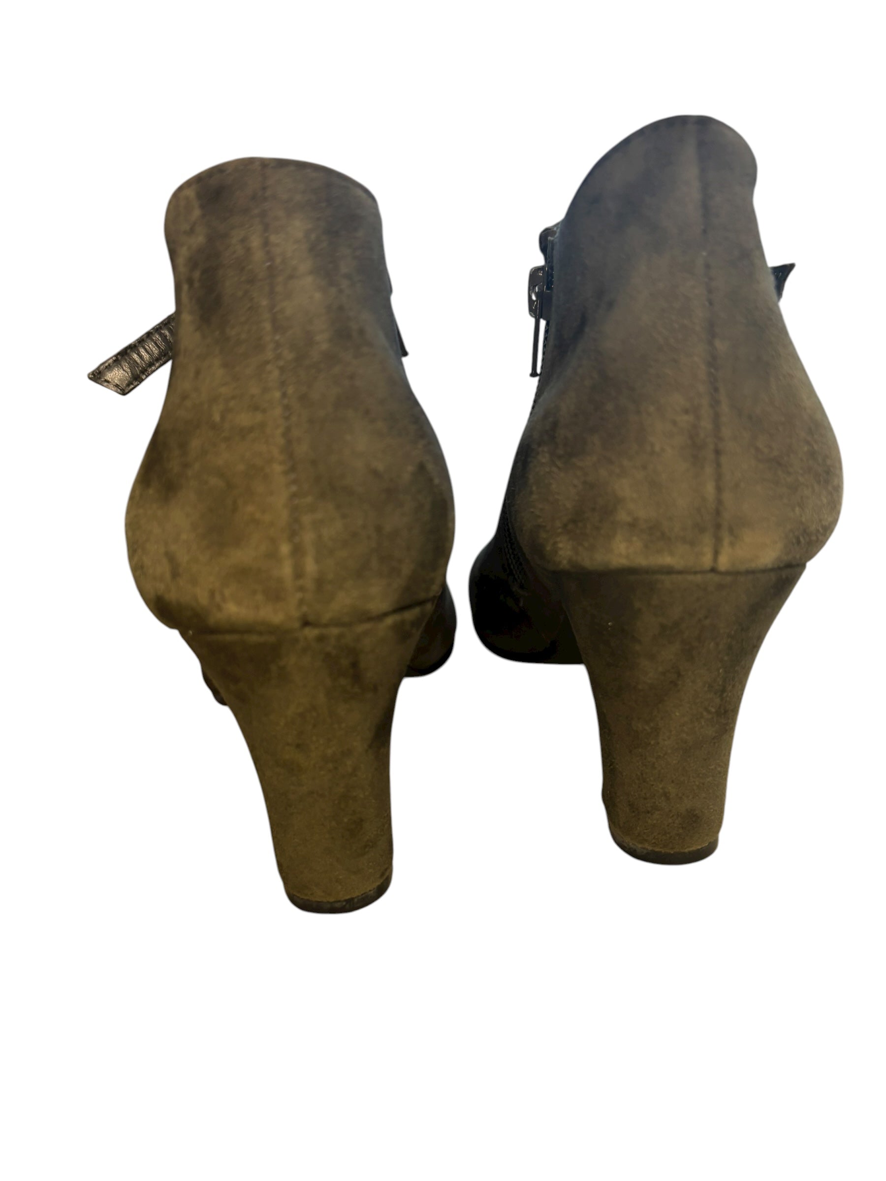 Suede Ankle Boots Forest Green Buckle Accent 3" Heel Zip Side Size 8.5