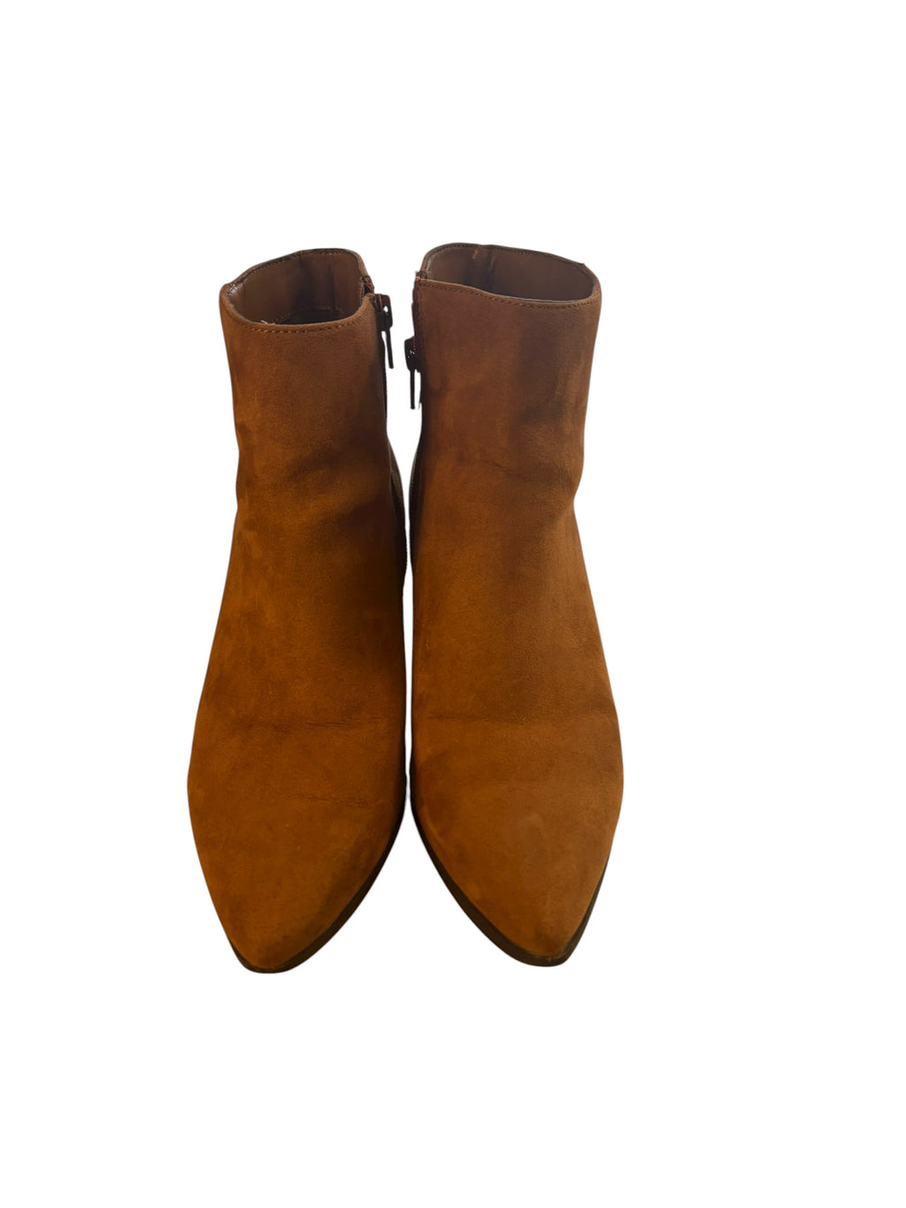 CORE Ankle Boots Size 7 Pointed Toe Block 3" Heel Cognac Brown Faux Suede