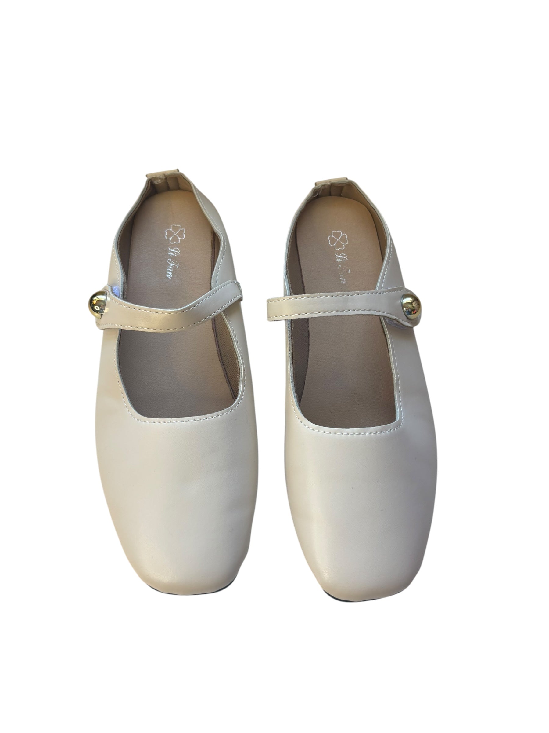 Mary Jane Flats Adjustable Strap Open Back Mules Beige Square Toe Size 8.5