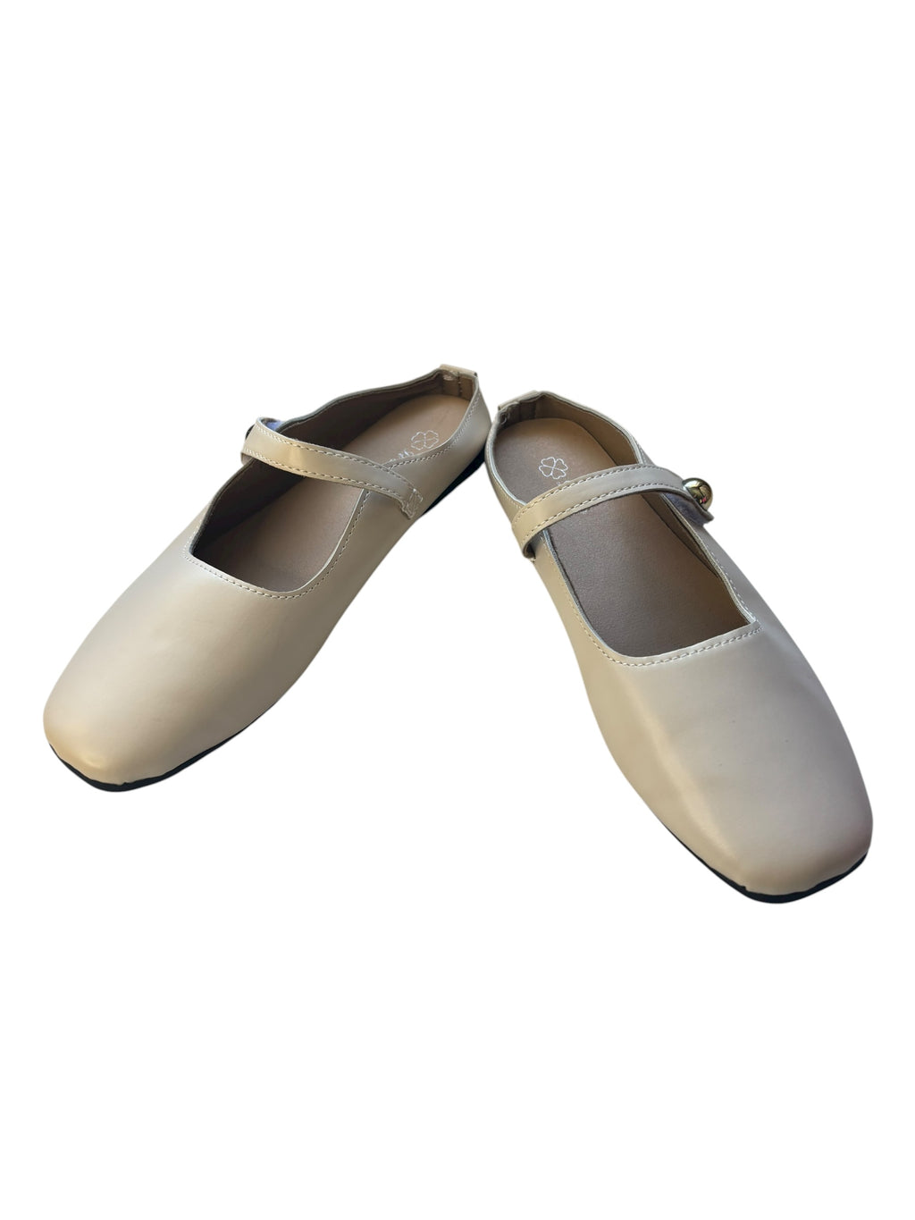 Mary Jane Flats Adjustable Strap Open Back Mules Beige Square Toe Size 8.5