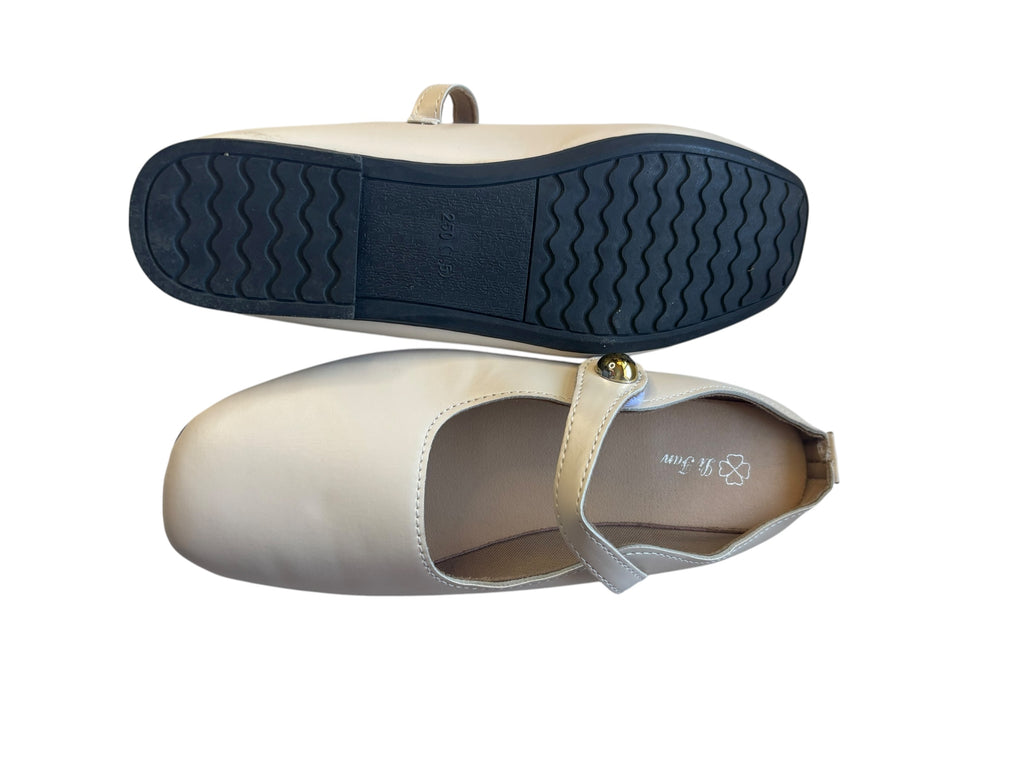 Mary Jane Flats Adjustable Strap Open Back Mules Beige Square Toe Size 8.5