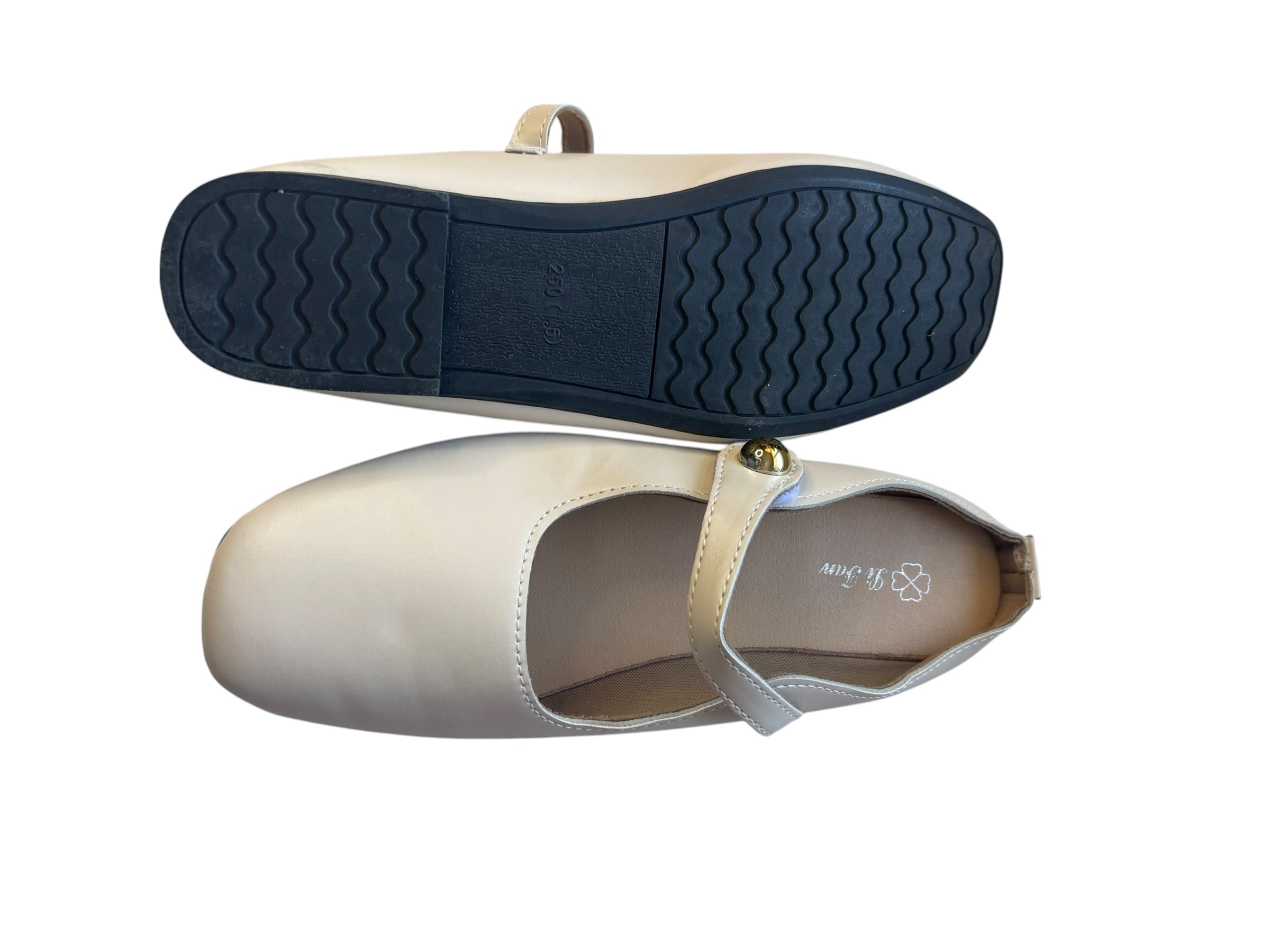 Mary Jane Flats Adjustable Strap Open Back Mules Beige Square Toe Size 8.5