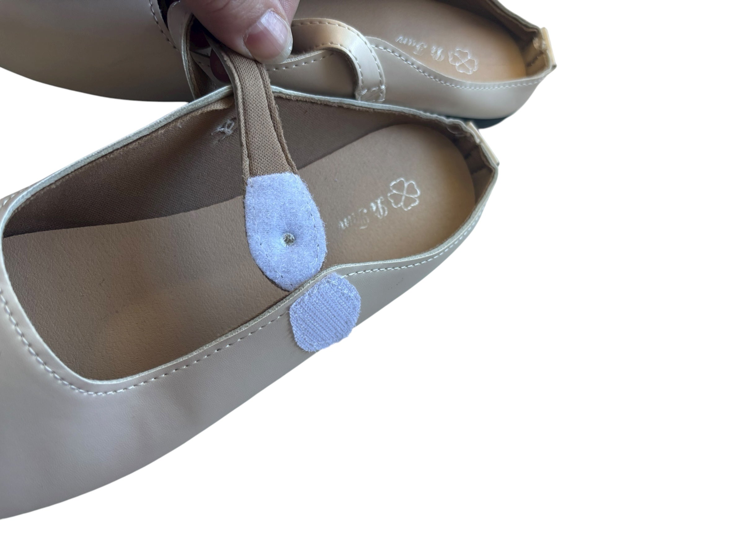 Mary Jane Flats Adjustable Strap Open Back Mules Beige Square Toe Size 8.5