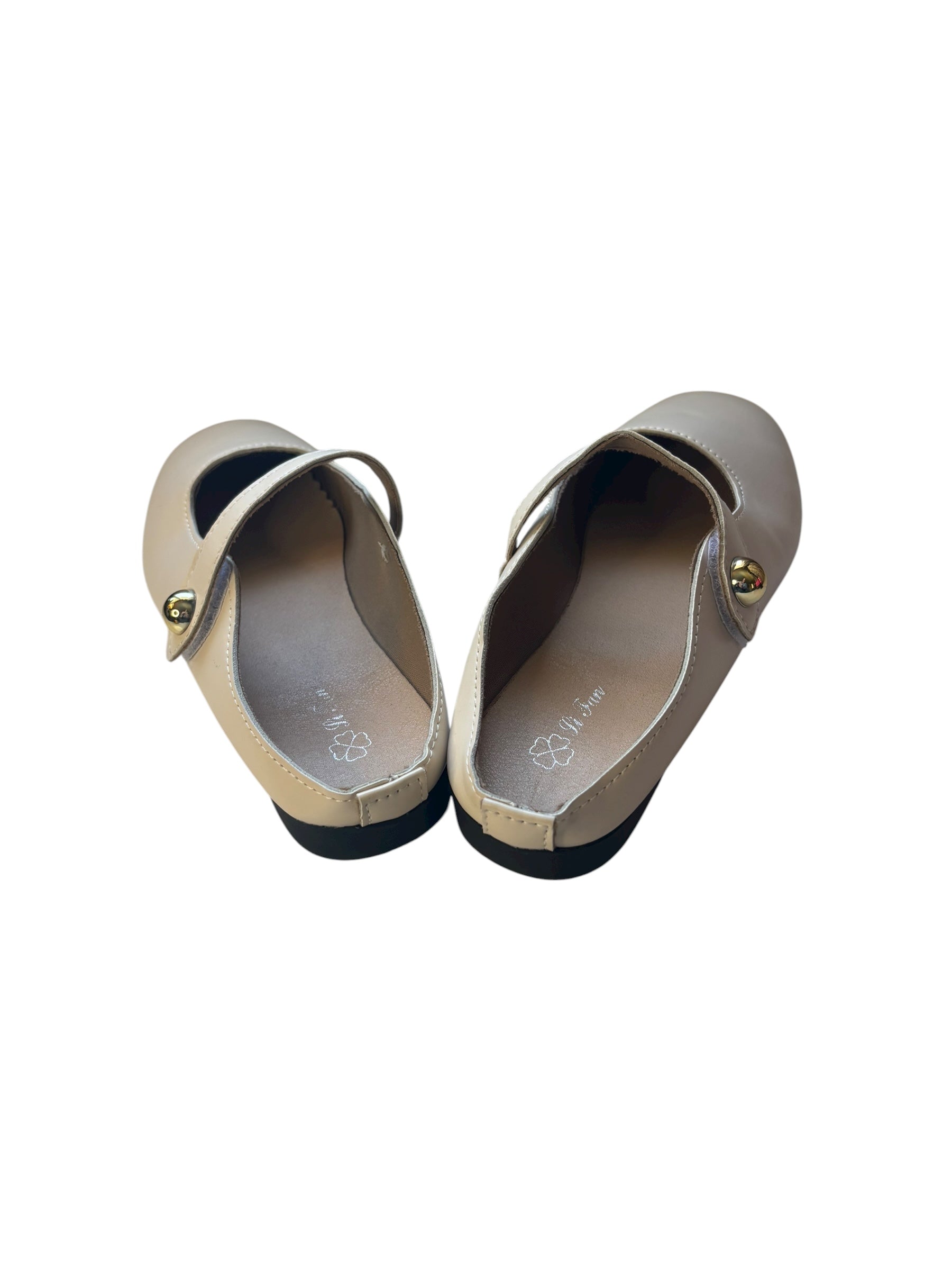 Mary Jane Flats Adjustable Strap Open Back Mules Beige Square Toe Size 8.5