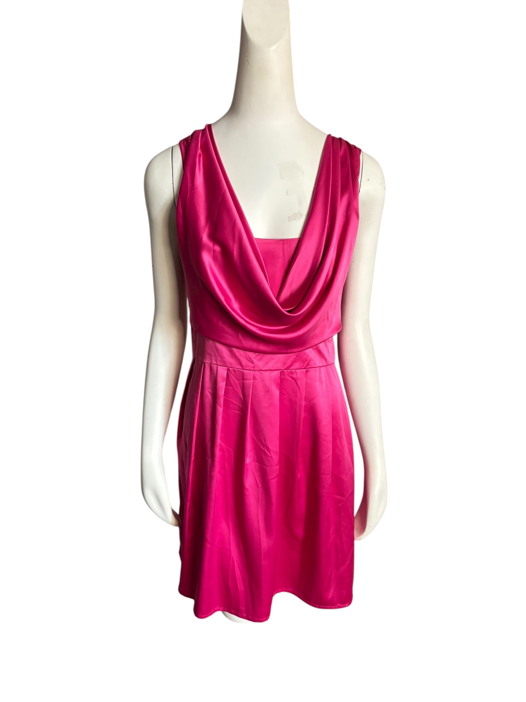 Kopa Women's Pink Cowl Neck Pleated Fit and Flare Dress Size L