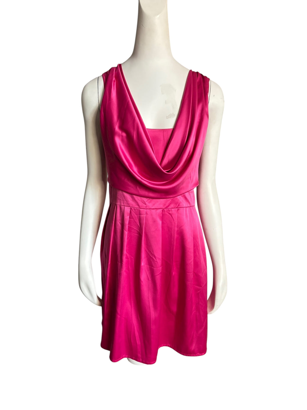 Kopa Women's Pink Cowl Neck Pleated Fit and Flare Dress Size L
