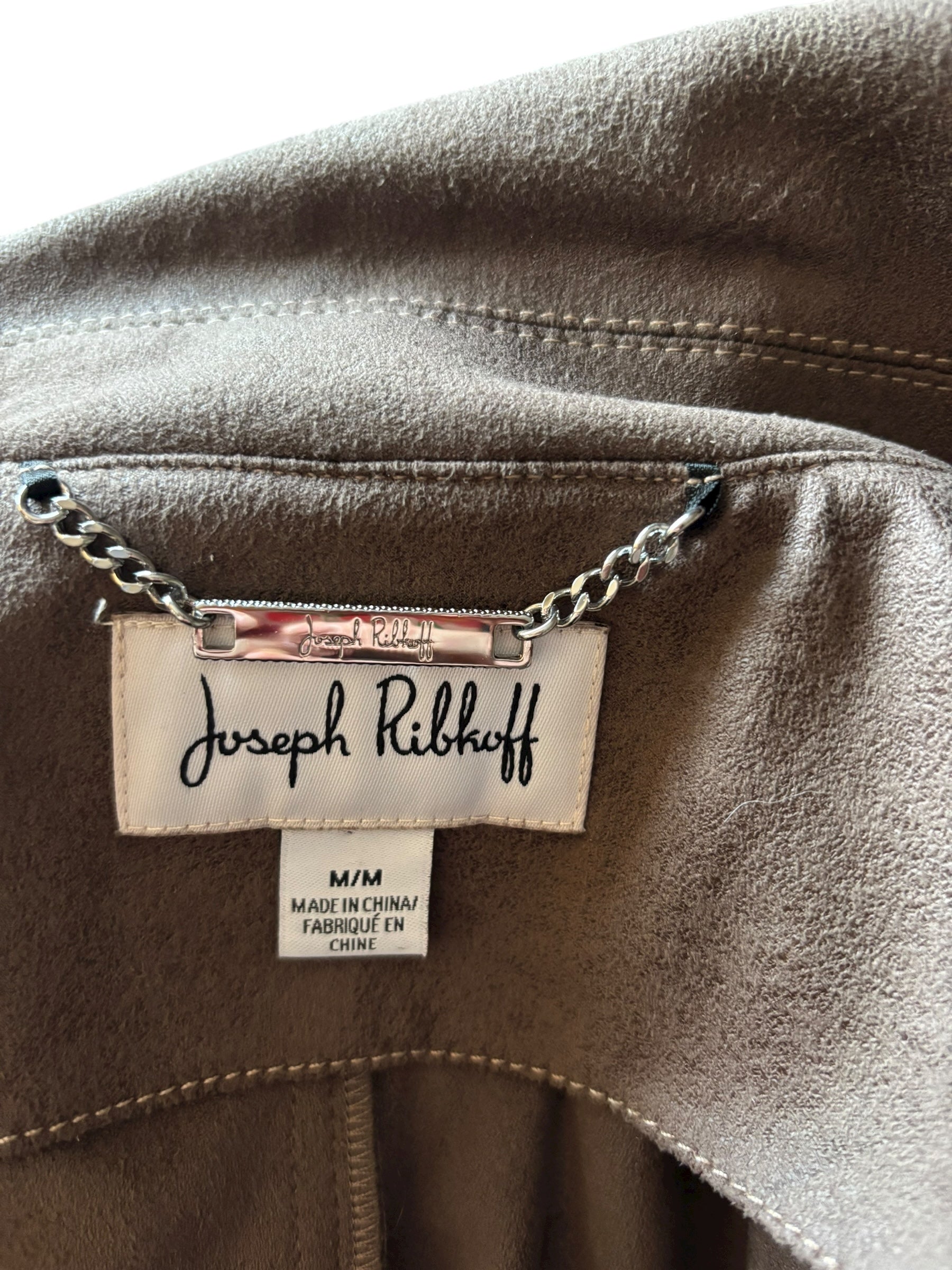 Joseph Ribkoff  Brown Faux Suede & Zipper Moto Jacket Sequin Lace Panel Size M