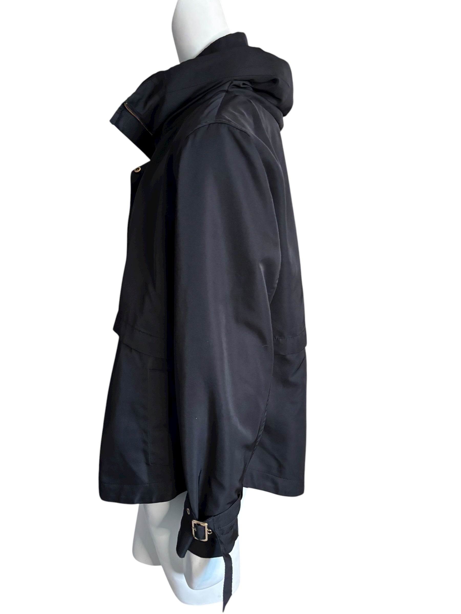 ZARA BASIC Women's Black Hooded Anorak Jacket Lightweight Casual Size XL