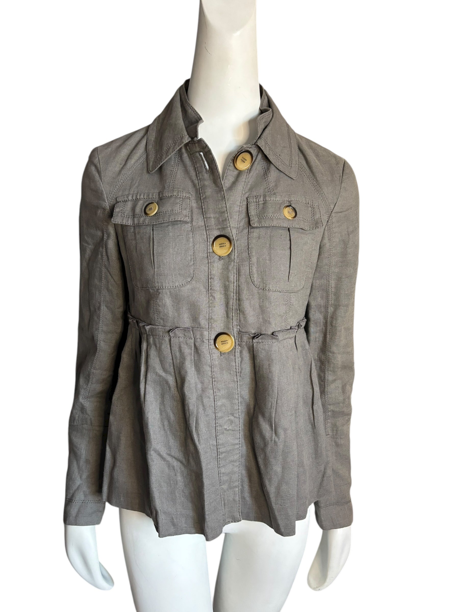 Zara Woman Gray Linen Blend Button Front Peplum Jacket Size L