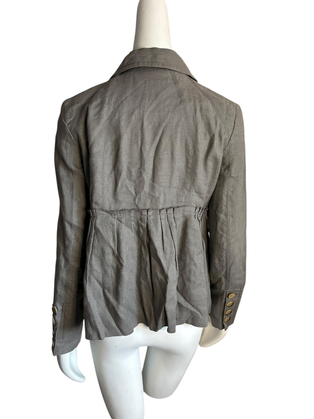 Zara Woman Gray Linen Blend Button Front Peplum Jacket Size L