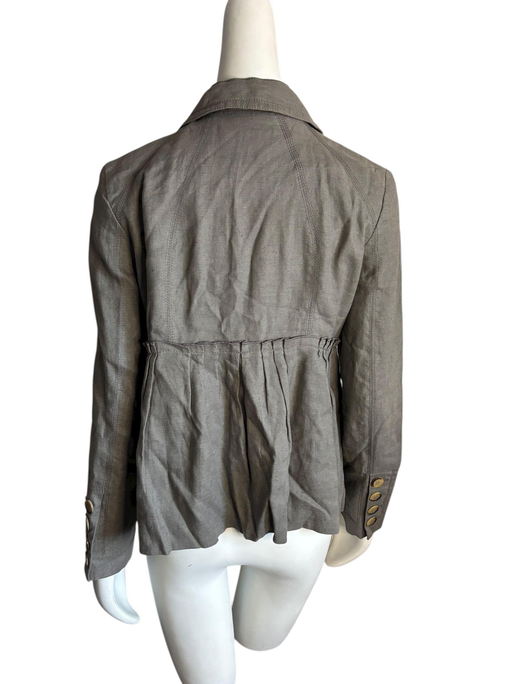 Zara Woman Gray Linen Blend Button Front Peplum Jacket Size L