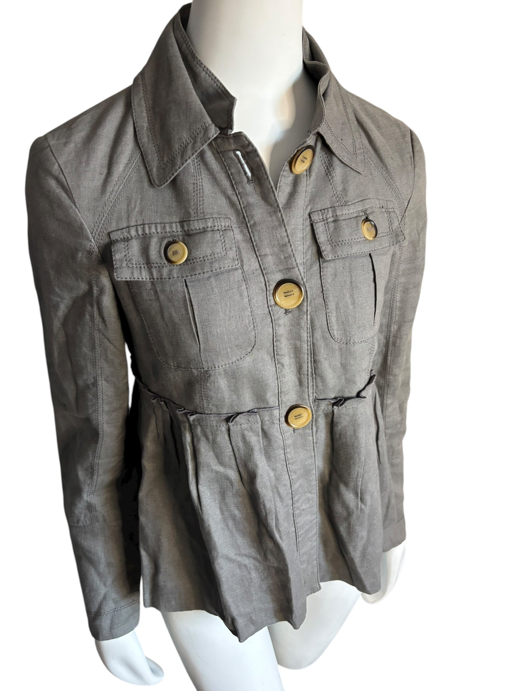 Zara Woman Gray Linen Blend Button Front Peplum Jacket Size L