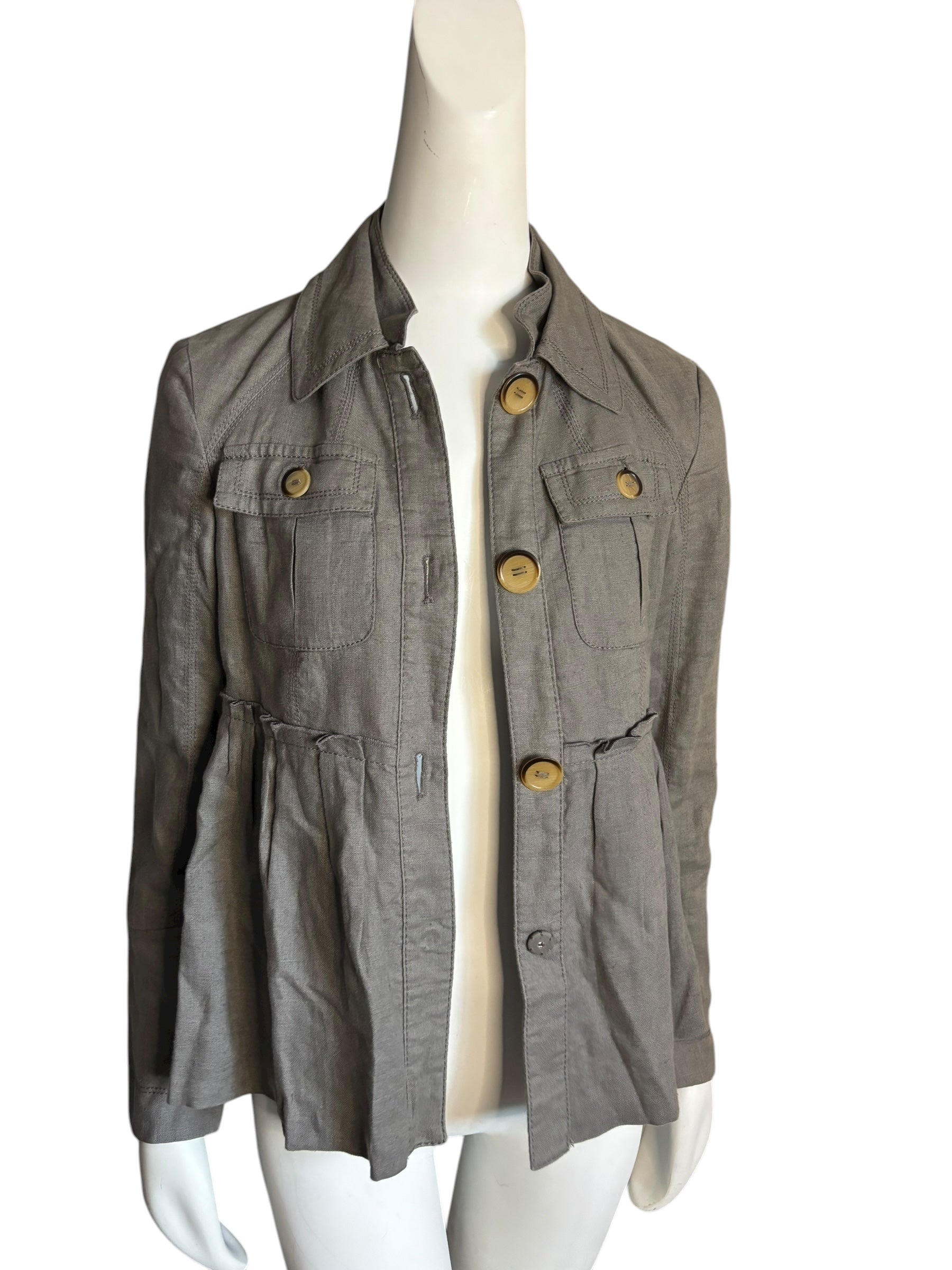 Zara Woman Gray Linen Blend Button Front Peplum Jacket Size L