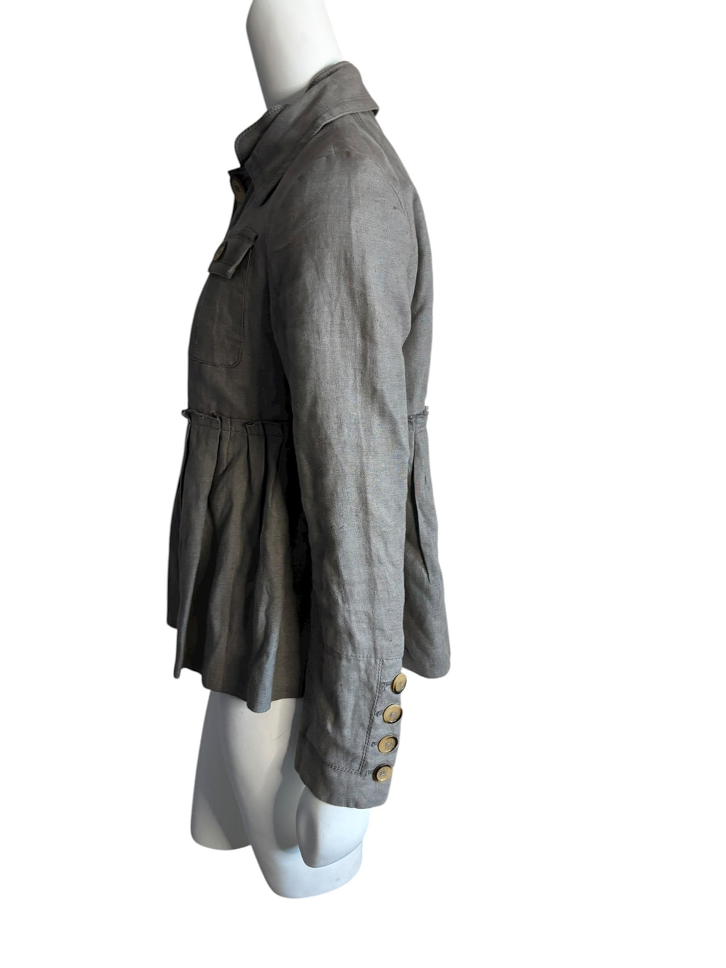 Zara Woman Gray Linen Blend Button Front Peplum Jacket Size L