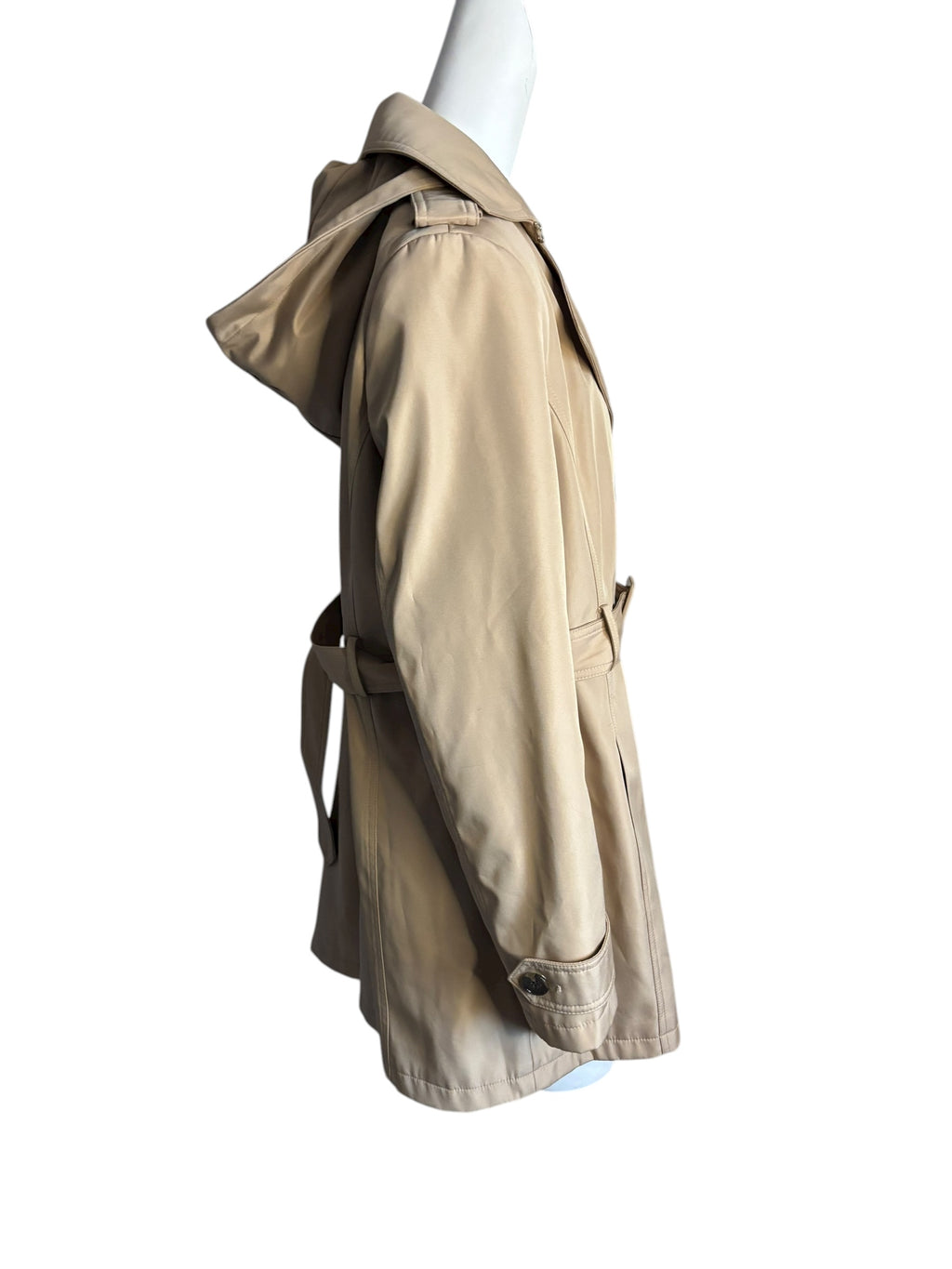 Calvin Klein Women Beige Hooded Double Breasted Belted Trench Coat Size L