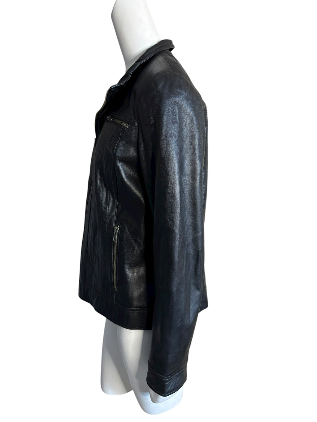 DANIER Black Genuine Leather Moto Jacket Zip Pockets Detailed Stitching Size L