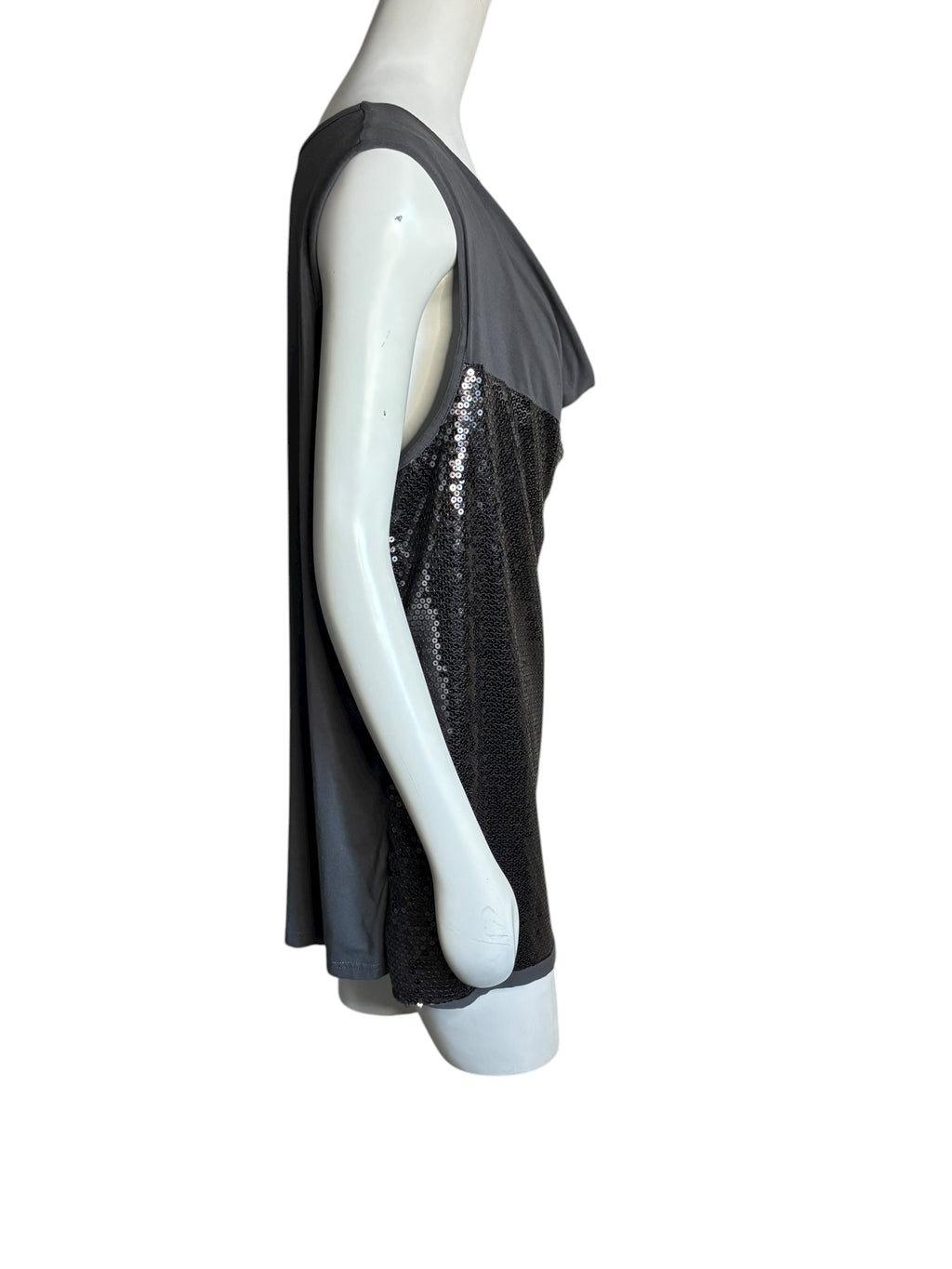 Sparkle Glam Sequin Cowl Neck Sleeveless Top Charcoal Gray Size 1X
