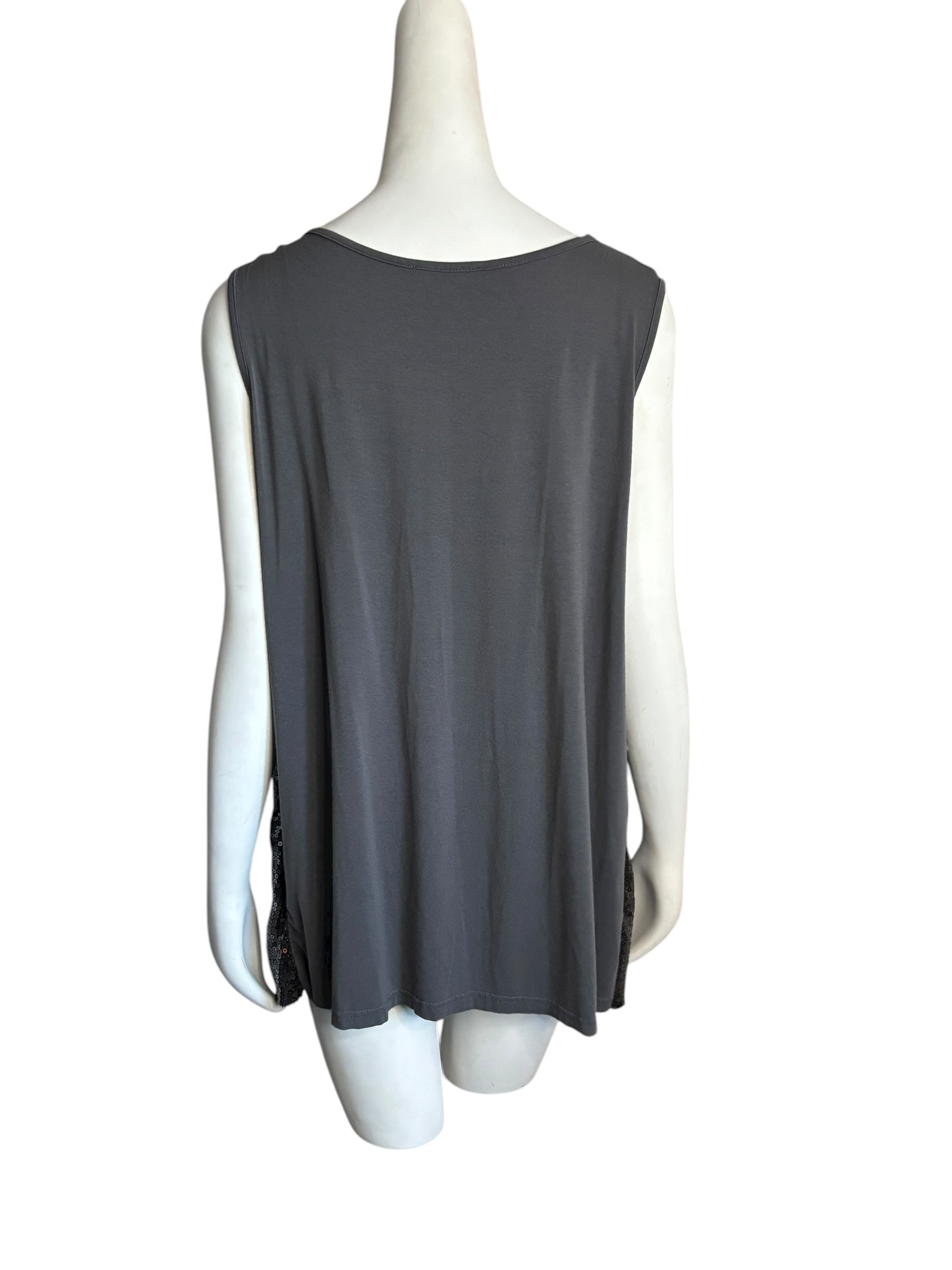 Sparkle Glam Sequin Cowl Neck Sleeveless Top Charcoal Gray Size 1X