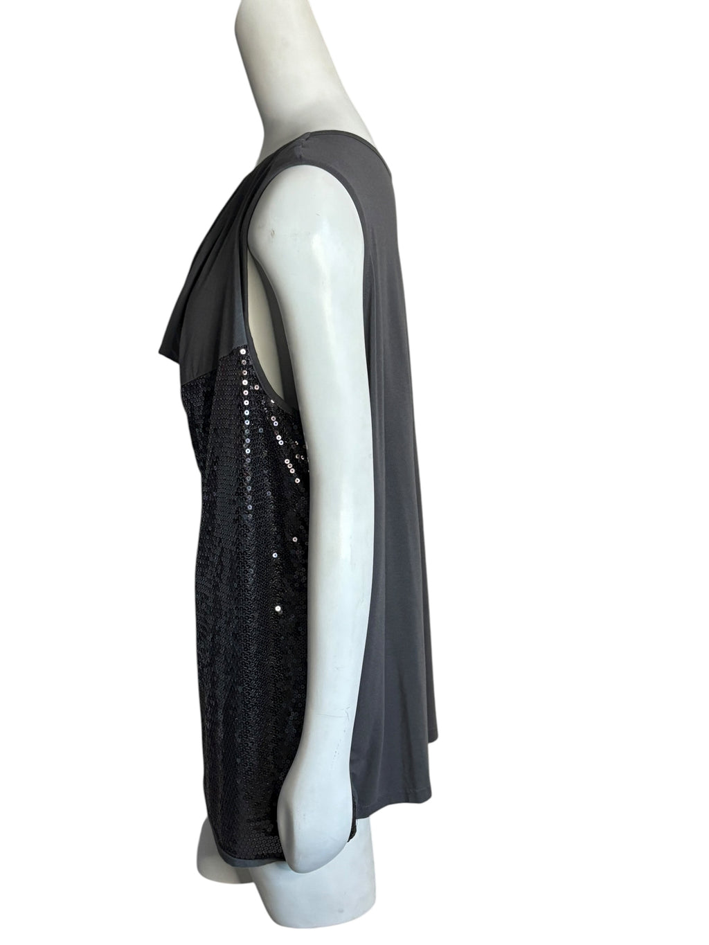 Sparkle Glam Sequin Cowl Neck Sleeveless Top Charcoal Gray Size 1X